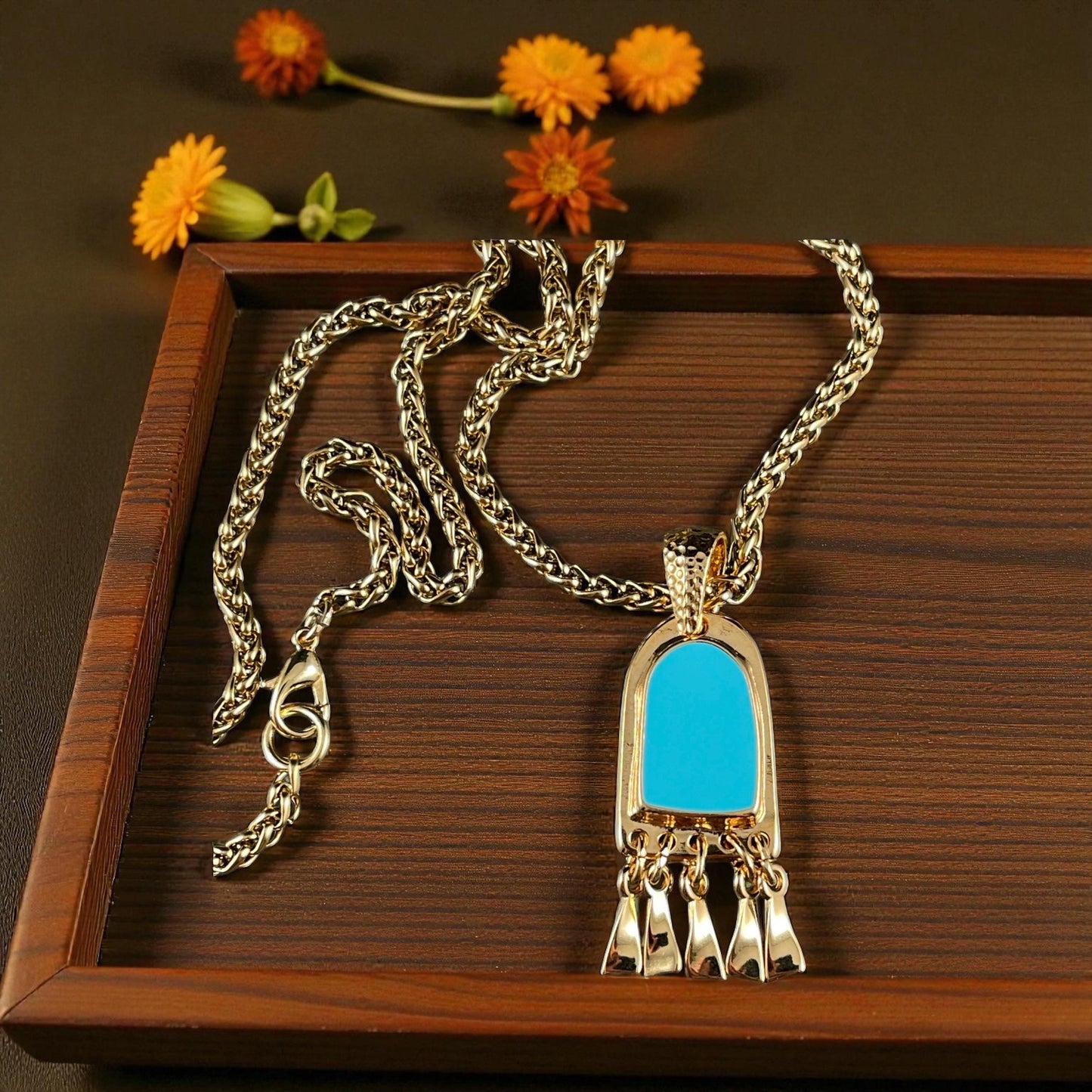 24k Gold Plated Connector/Pendant/Charm with Turquoise Blue Enamel Inlay, Nickel Free Geometric Pendant (PF/15294-13-0299) * Qty. 2