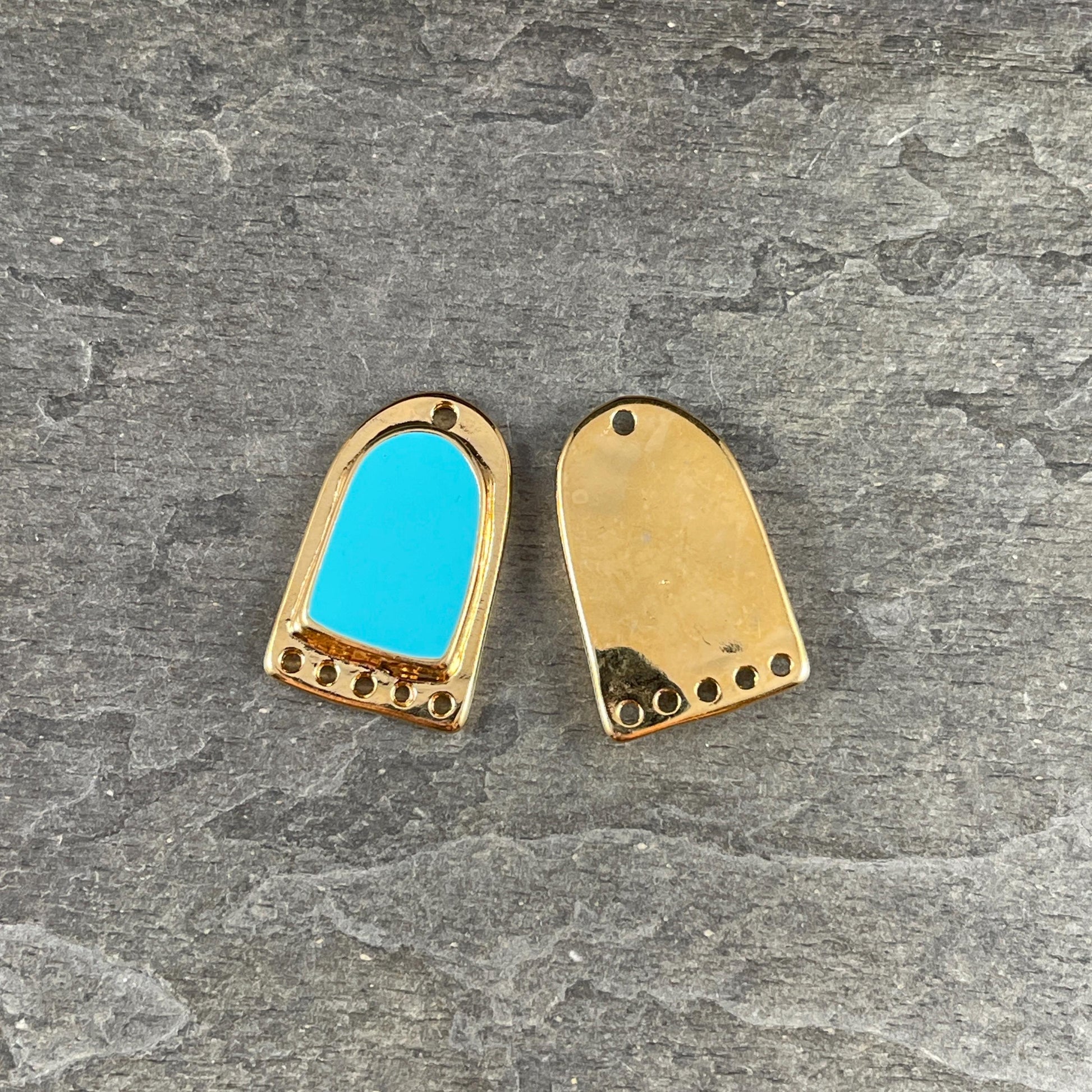 24k Gold Plated Connector/Pendant/Charm with Turquoise Blue Enamel Inlay, Nickel Free Geometric Pendant (PF/15294-13-0299) * Qty. 2