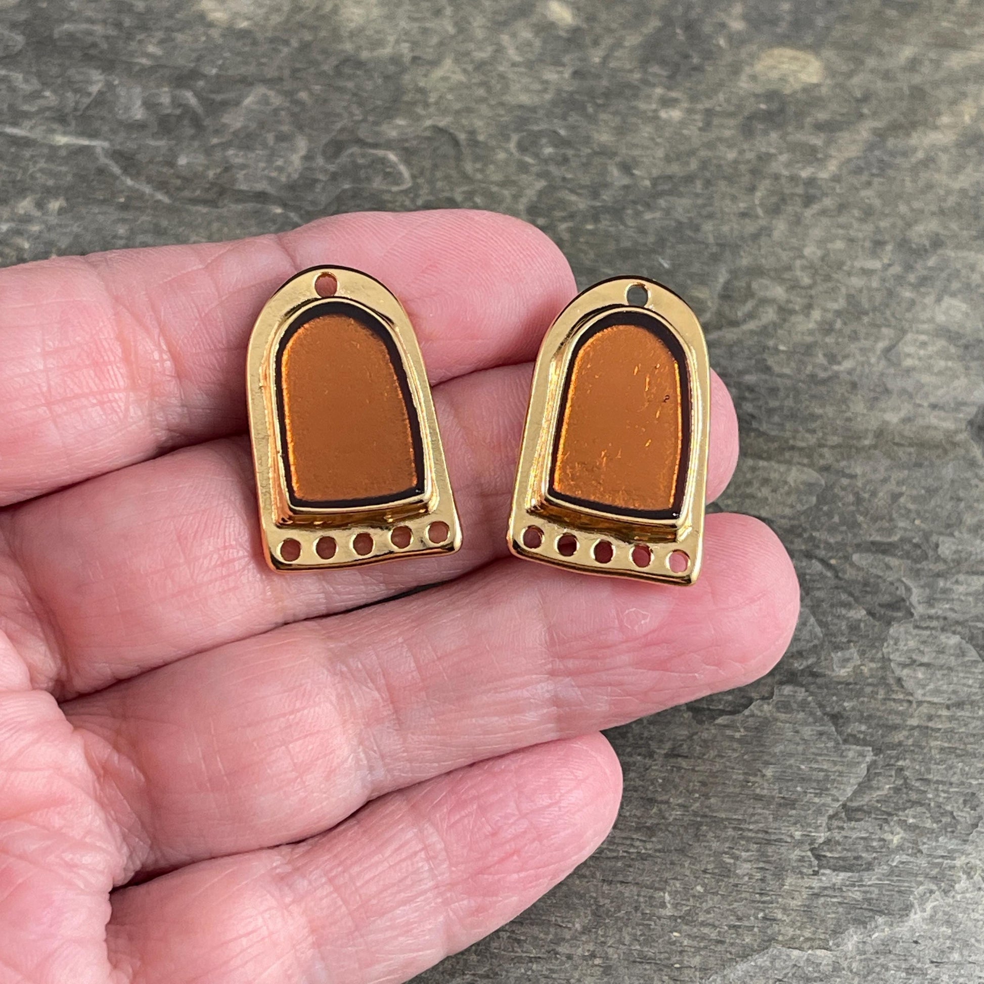 24k Gold Plated Connector/Pendant/Charm with Topaz Enamel Inlay, Nickel Free Geometric Pendant (PF/15294-13-0552) * Qty. 2