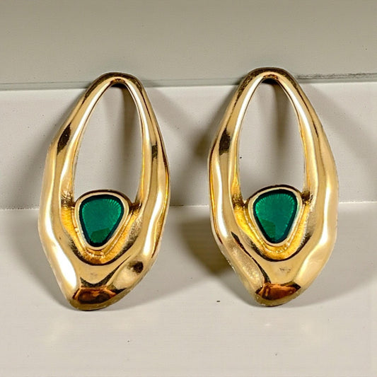 24k Gold Plated Oval Pendant with Emerald Green Enamel Accent (PF/15301-13-0545) * Qty. 2