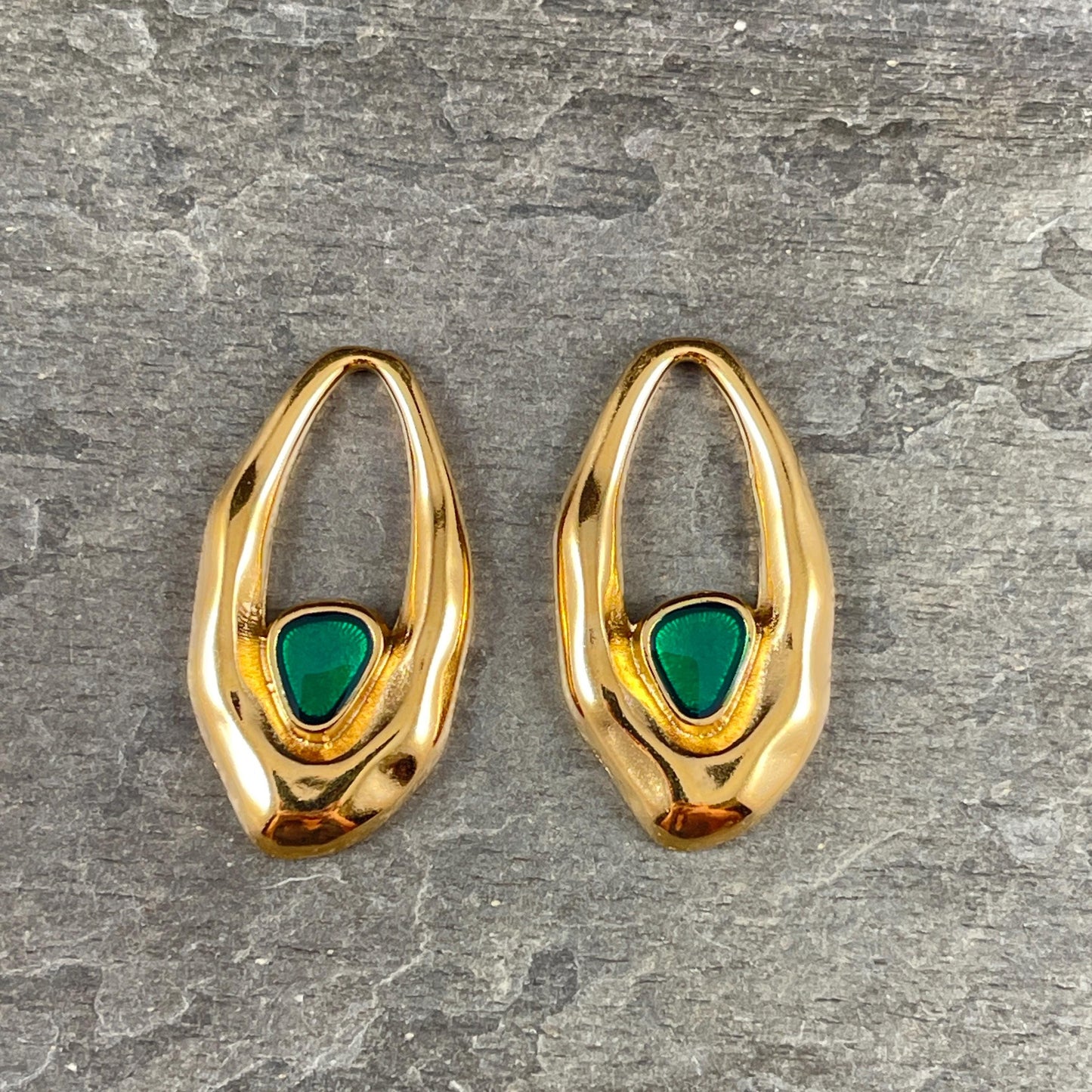 24k Gold Plated Oval Pendant with Emerald Green Enamel Accent (PF/15301-13-0545) * Qty. 2