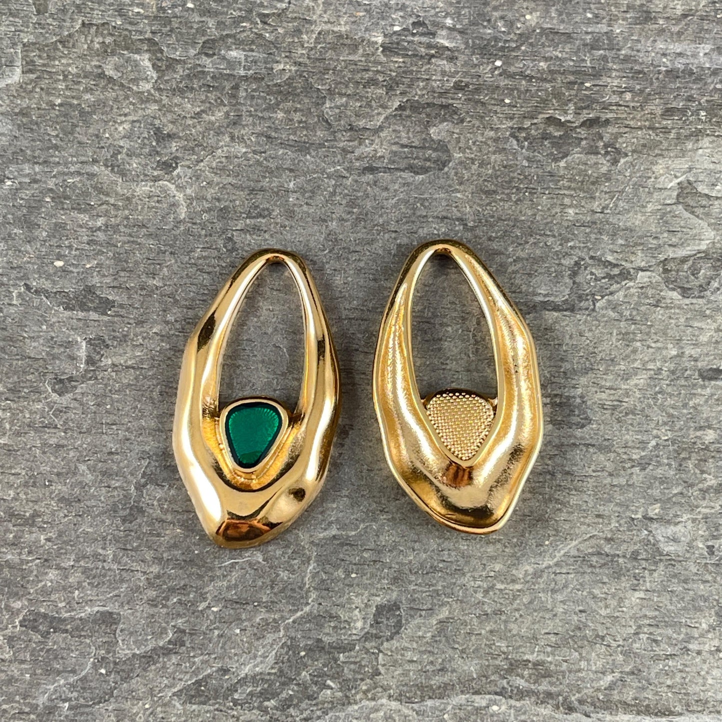 24k Gold Plated Oval Pendant with Emerald Green Enamel Accent (PF/15301-13-0545) * Qty. 2