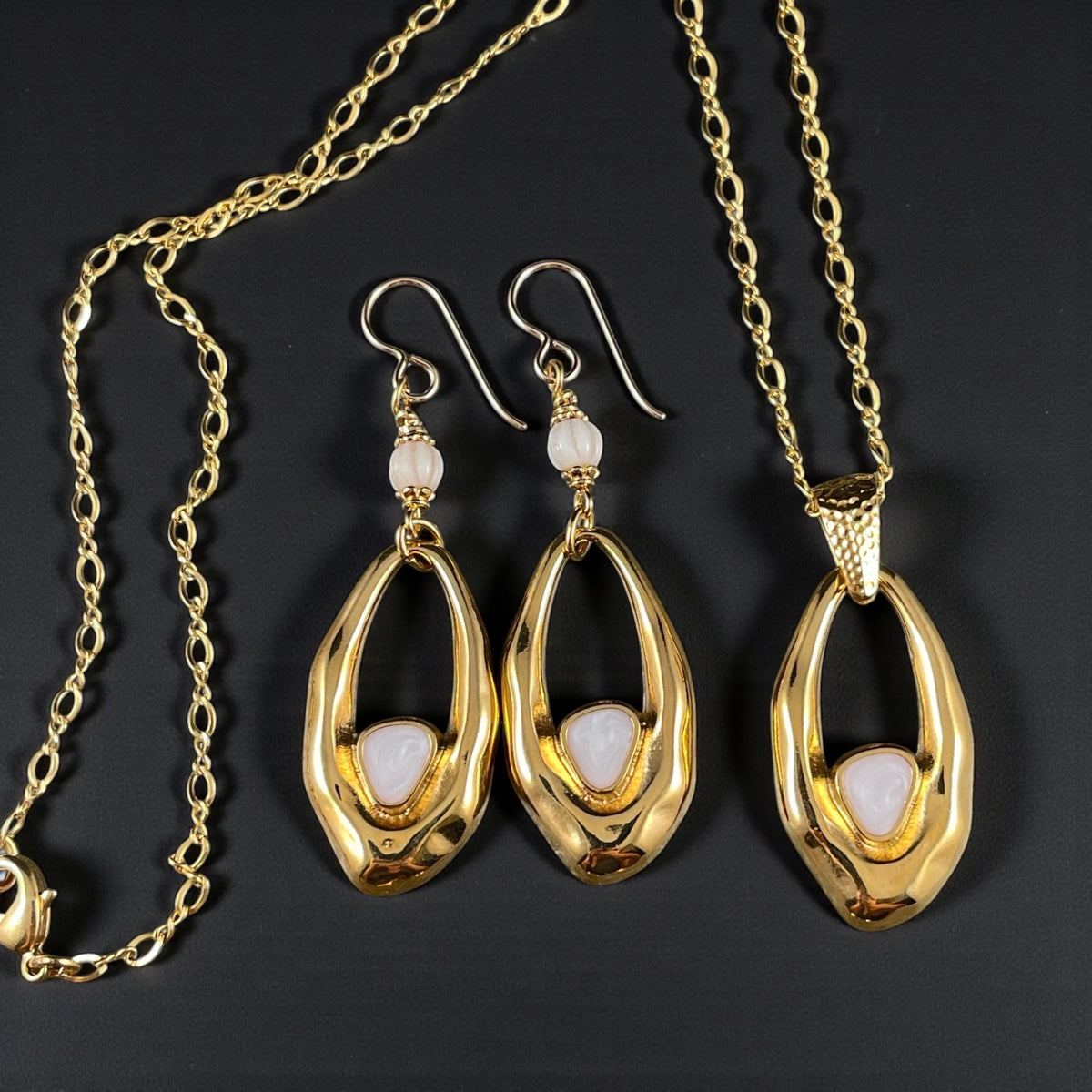 24k Gold Plated Oval Pendant with Pearl White Enamel Accent (PF/15301-13-0817) * Qty. 2