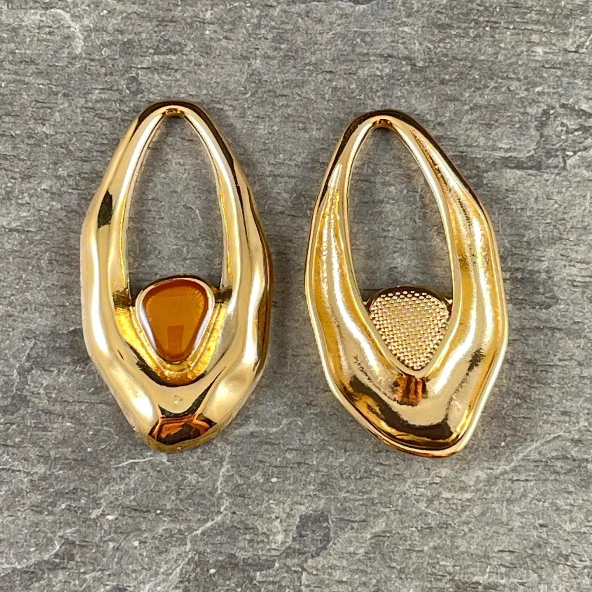 24k Gold Plated Oval Pendant with Topaz Enamel Accent (PF/15301-13-0563) * Qty. 2