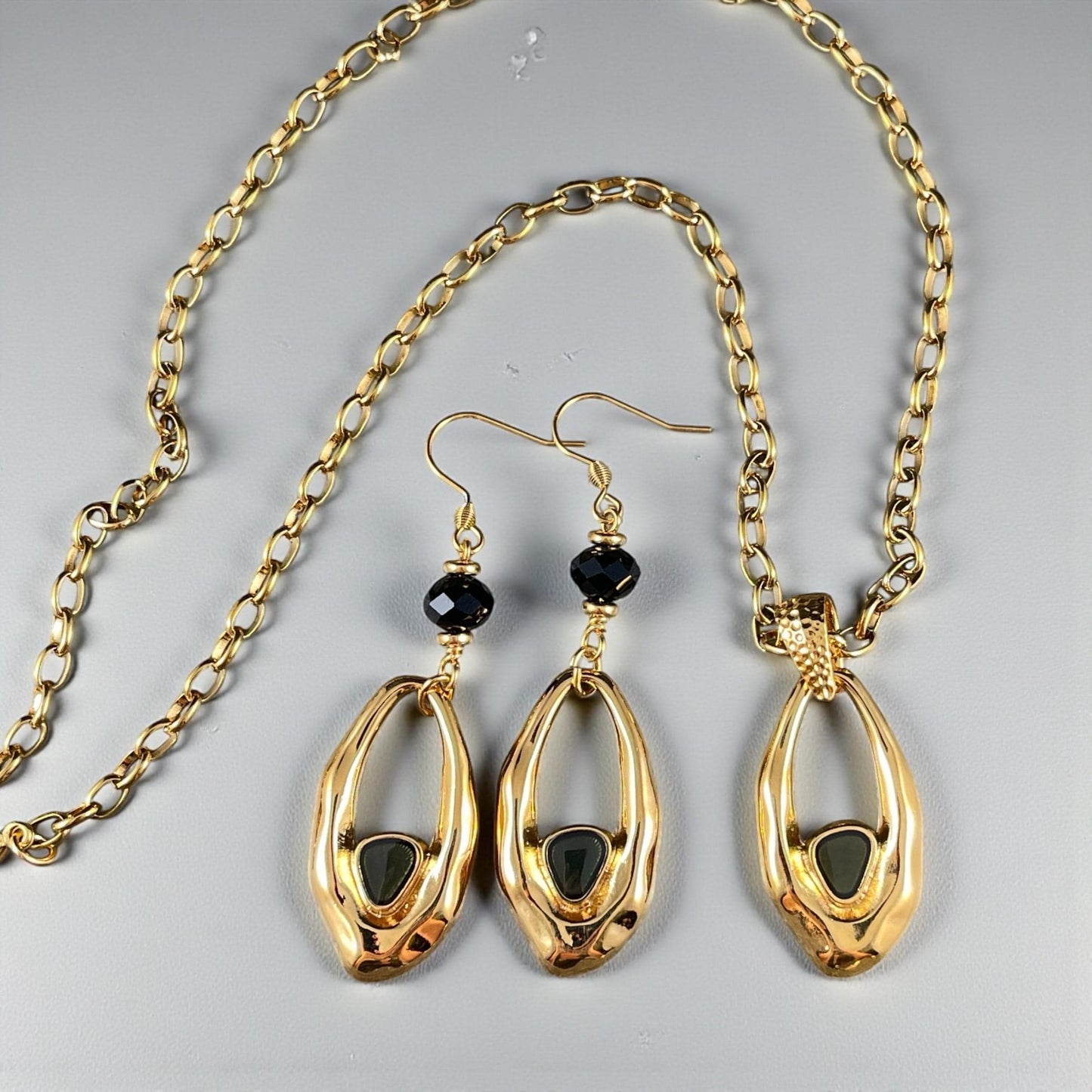 24k Gold Plated Oval Pendant with Smokey Black Enamel Accent (PF/15301-13-9222) * Qty. 2