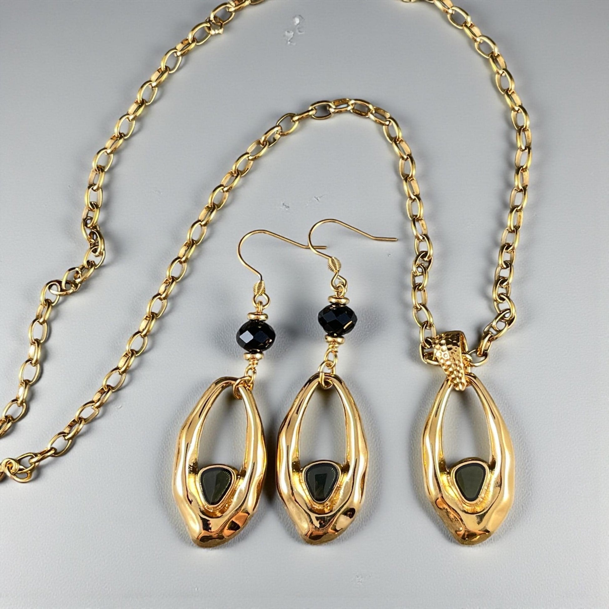 24k Gold Plated Oval Pendant with Smokey Black Enamel Accent (PF/15301-13-9222) * Qty. 2