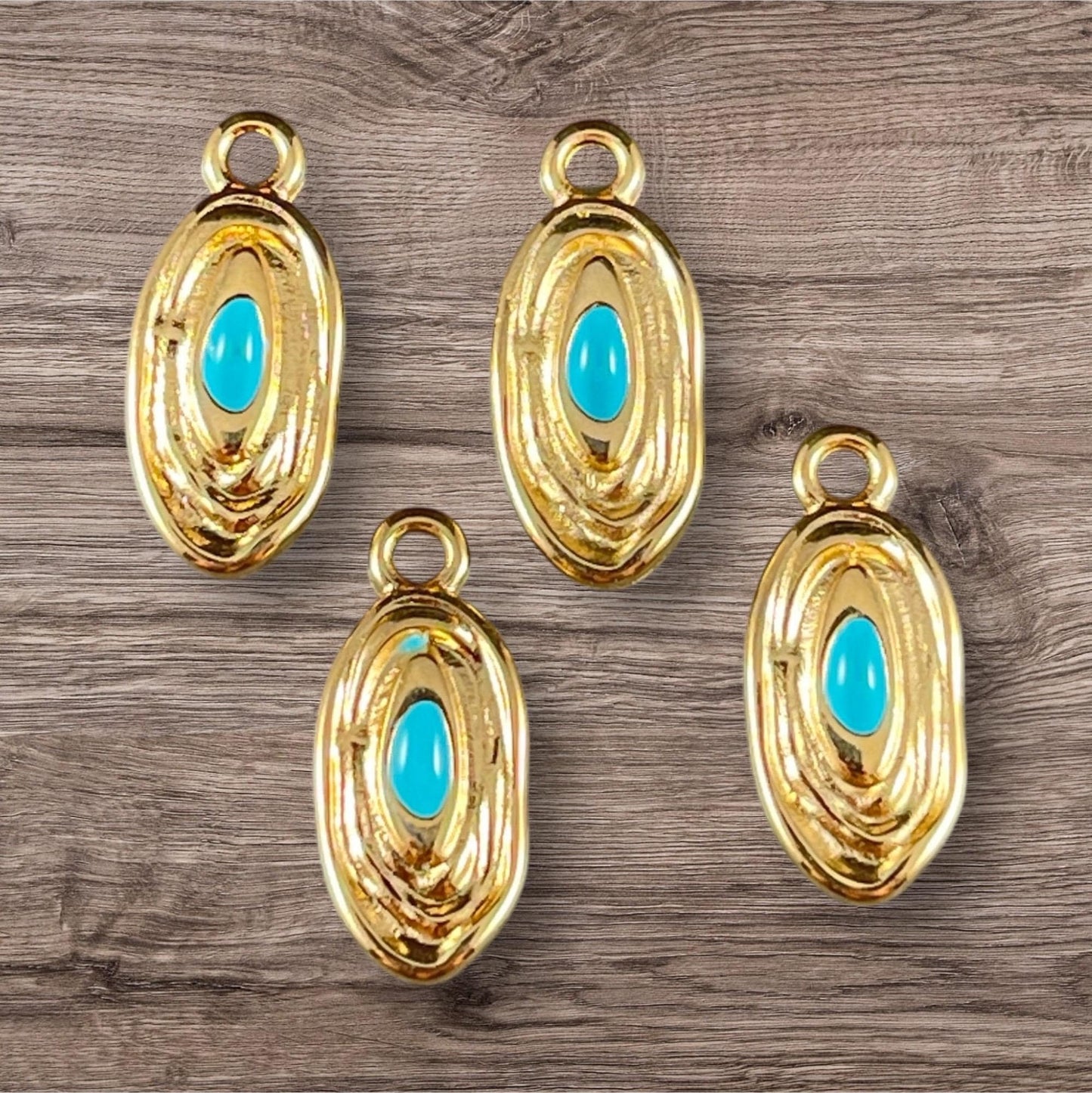 24k Gold Plated 18x8mm Oval Charm with Blue Enamel Center (PF/15313-13-0299) * Qty. 4