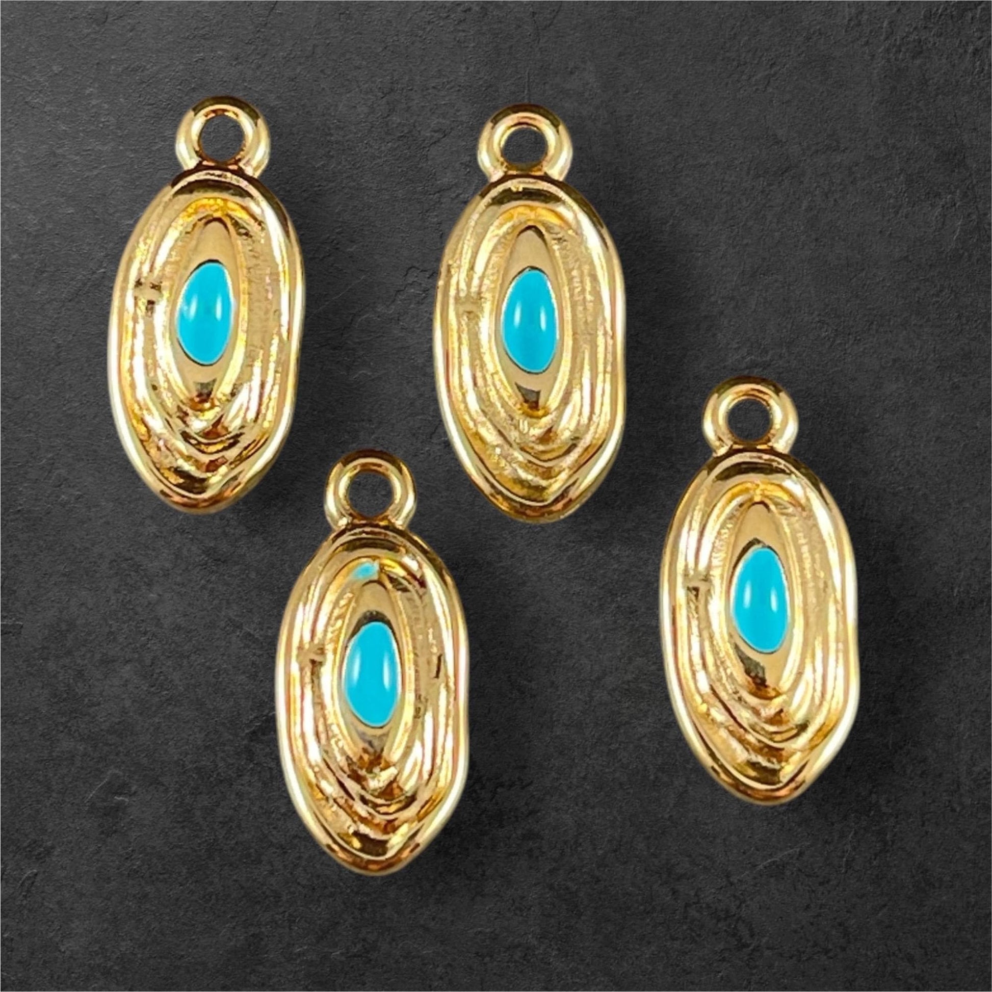 24k Gold Plated 18x8mm Oval Charm with Blue Enamel Center (PF/15313-13-0299) * Qty. 4