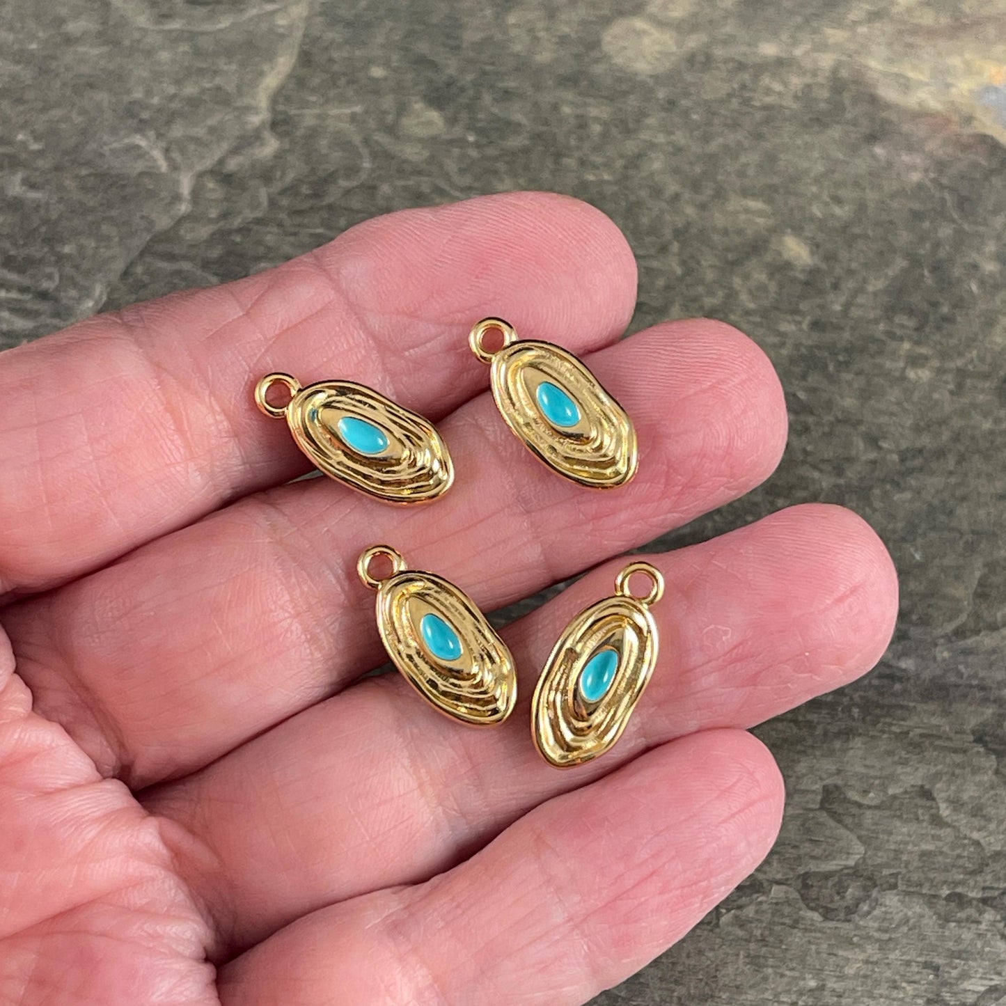 24k Gold Plated 18x8mm Oval Charm with Blue Enamel Center (PF/15313-13-0299) * Qty. 4