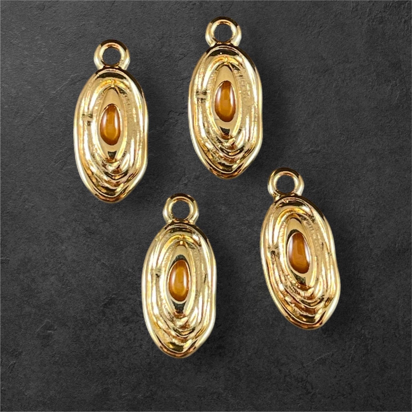 24k Gold Plated 18x8mm Oval Charm with Topaz Enamel Center (PF/15313-13-0563) * Qty. 4