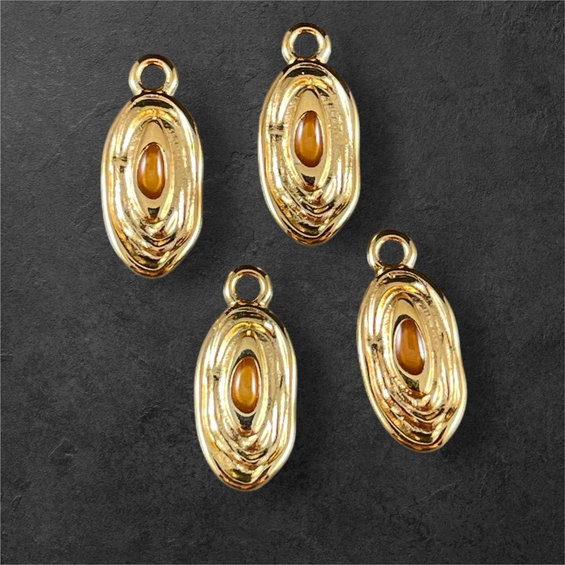 24k Gold Plated 18x8mm Oval Charm with Topaz Enamel Center (PF/15313-13-0563) * Qty. 4