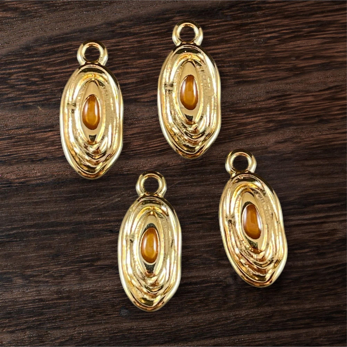 24k Gold Plated 18x8mm Oval Charm with Topaz Enamel Center (PF/15313-13-0563) * Qty. 4