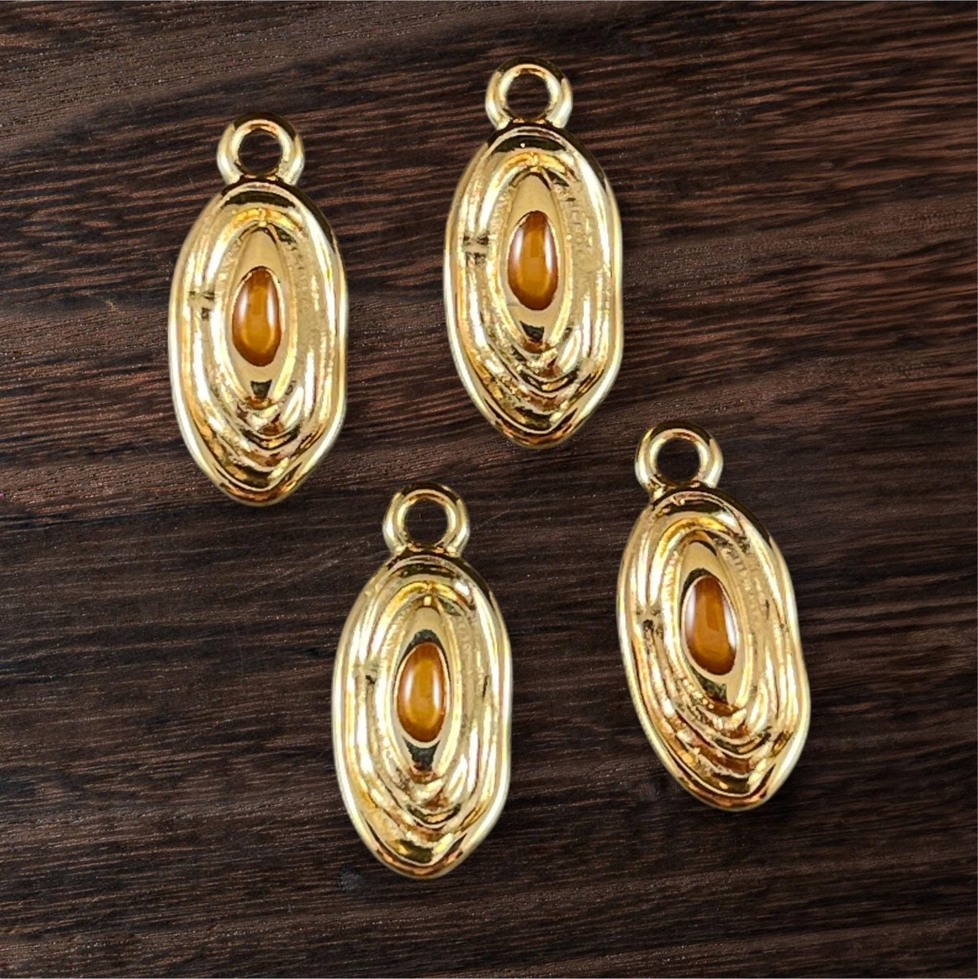 24k Gold Plated 18x8mm Oval Charm with Topaz Enamel Center (PF/15313-13-0563) * Qty. 4