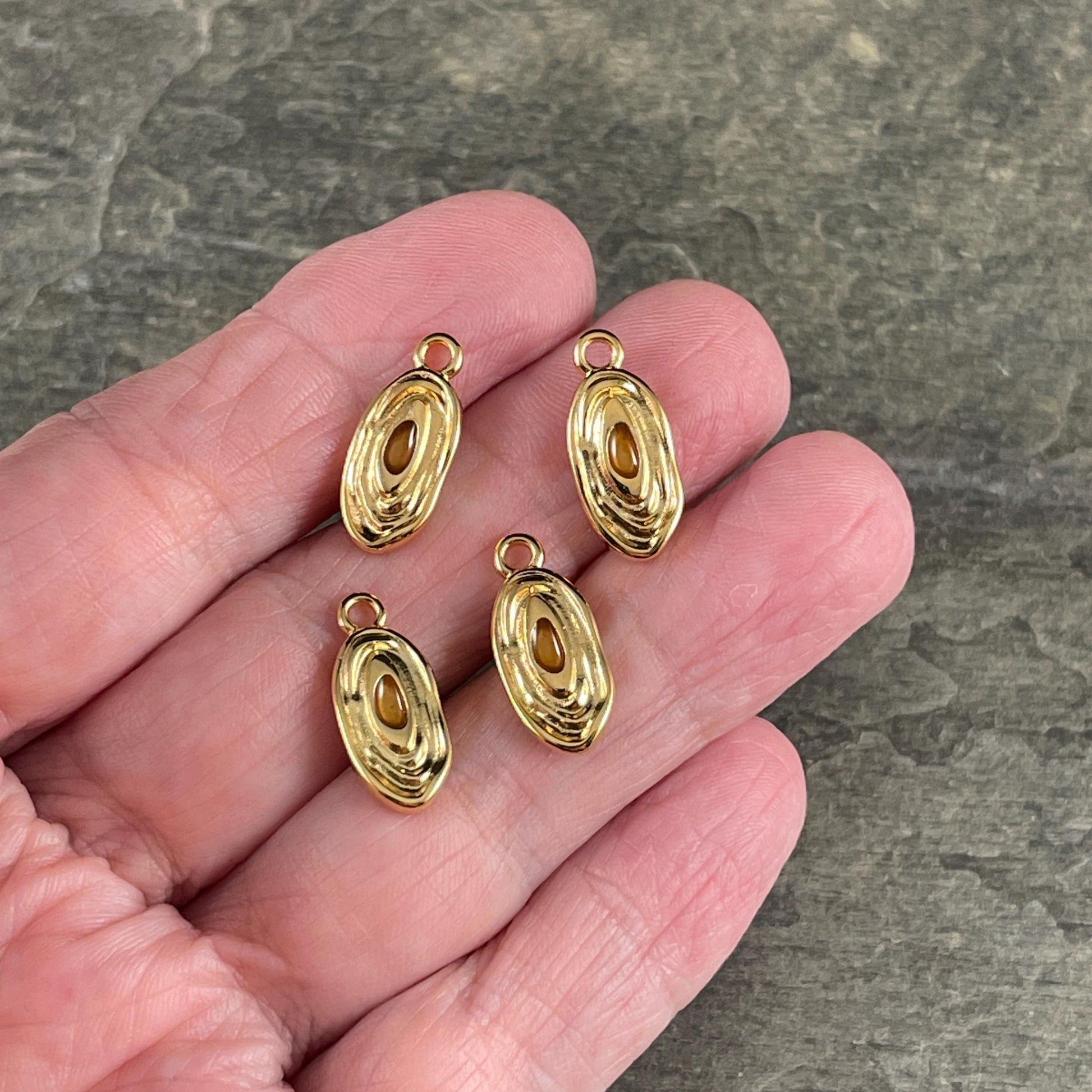 24k Gold Plated 18x8mm Oval Charm with Topaz Enamel Center (PF/15313-13-0563) * Qty. 4