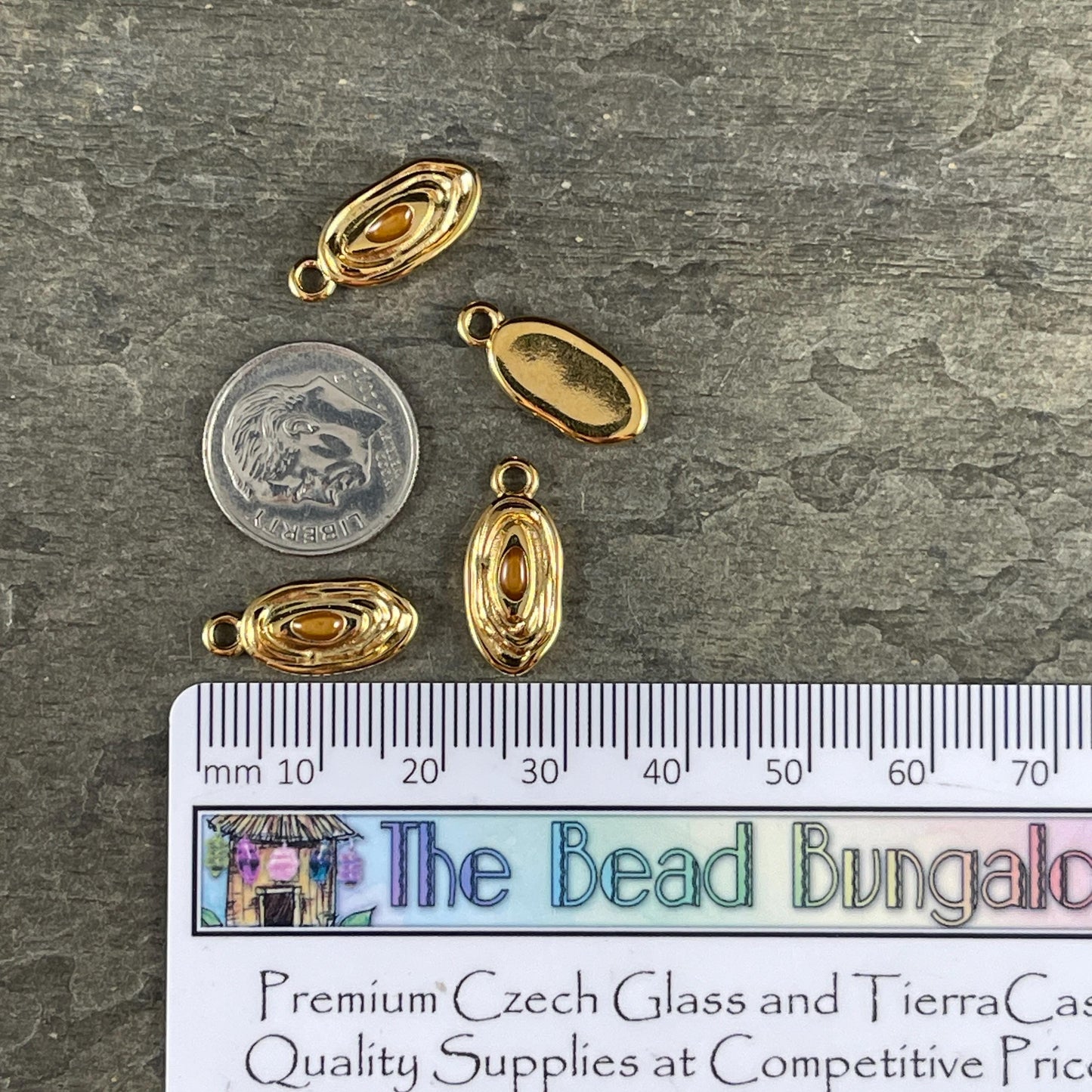 24k Gold Plated 18x8mm Oval Charm with Topaz Enamel Center (PF/15313-13-0563) * Qty. 4