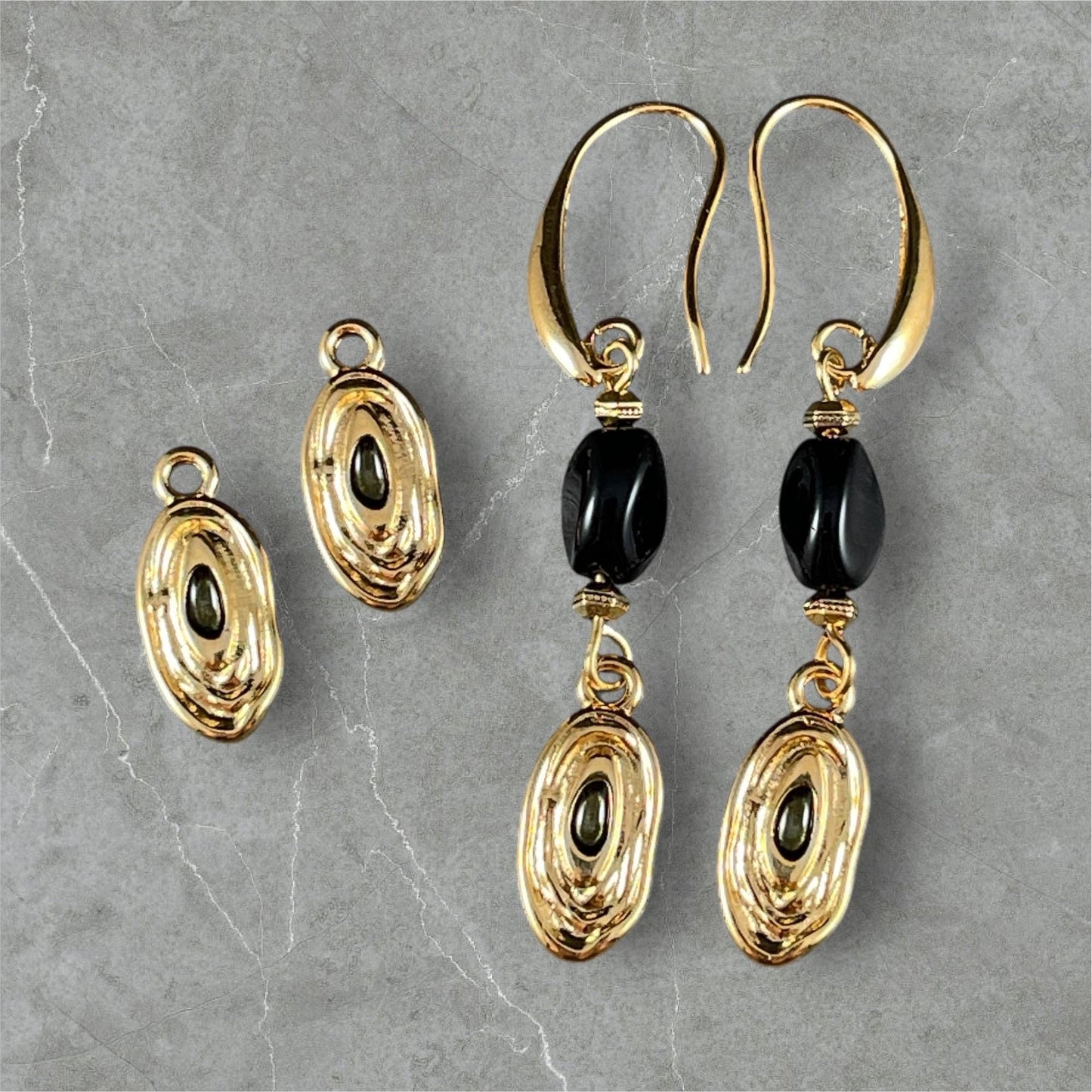 24k Gold Plated 18x8mm Oval Charm with Smokey Black Enamel Center (PF/15313-13-0565) * Qty. 4