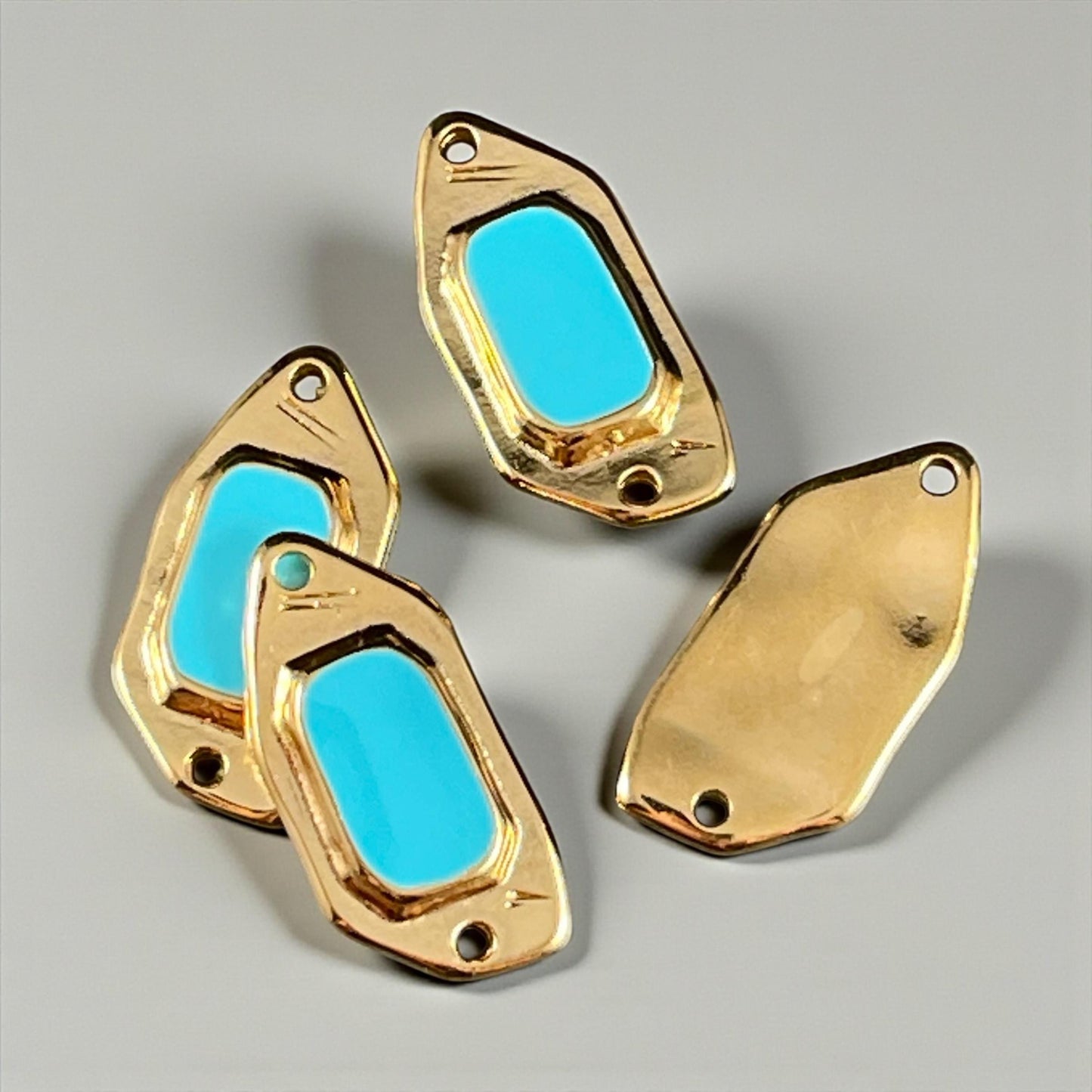 24k Gold Plated Polygon Link with Turquoise Blue Enamel (PF/15296-13-0299) * Qty. 2