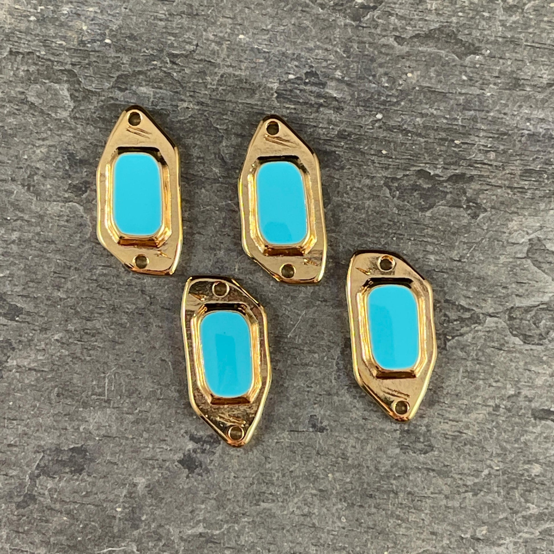 Pacific Blue and Gold Connector, 24k Gold Plated Link with Pacific Blue Enamel Inlay (PF/15296-13-0538) * Qty. 2