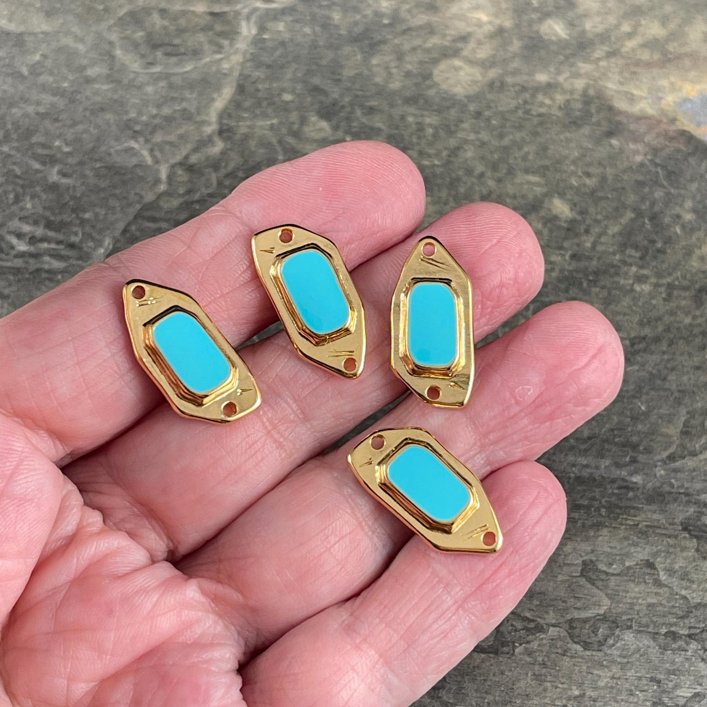 Pacific Blue and Gold Connector, 24k Gold Plated Link with Pacific Blue Enamel Inlay (PF/15296-13-0538) * Qty. 2