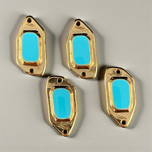 Pacific Blue and Gold Connector, 24k Gold Plated Link with Pacific Blue Enamel Inlay (PF/15296-13-0538) * Qty. 2