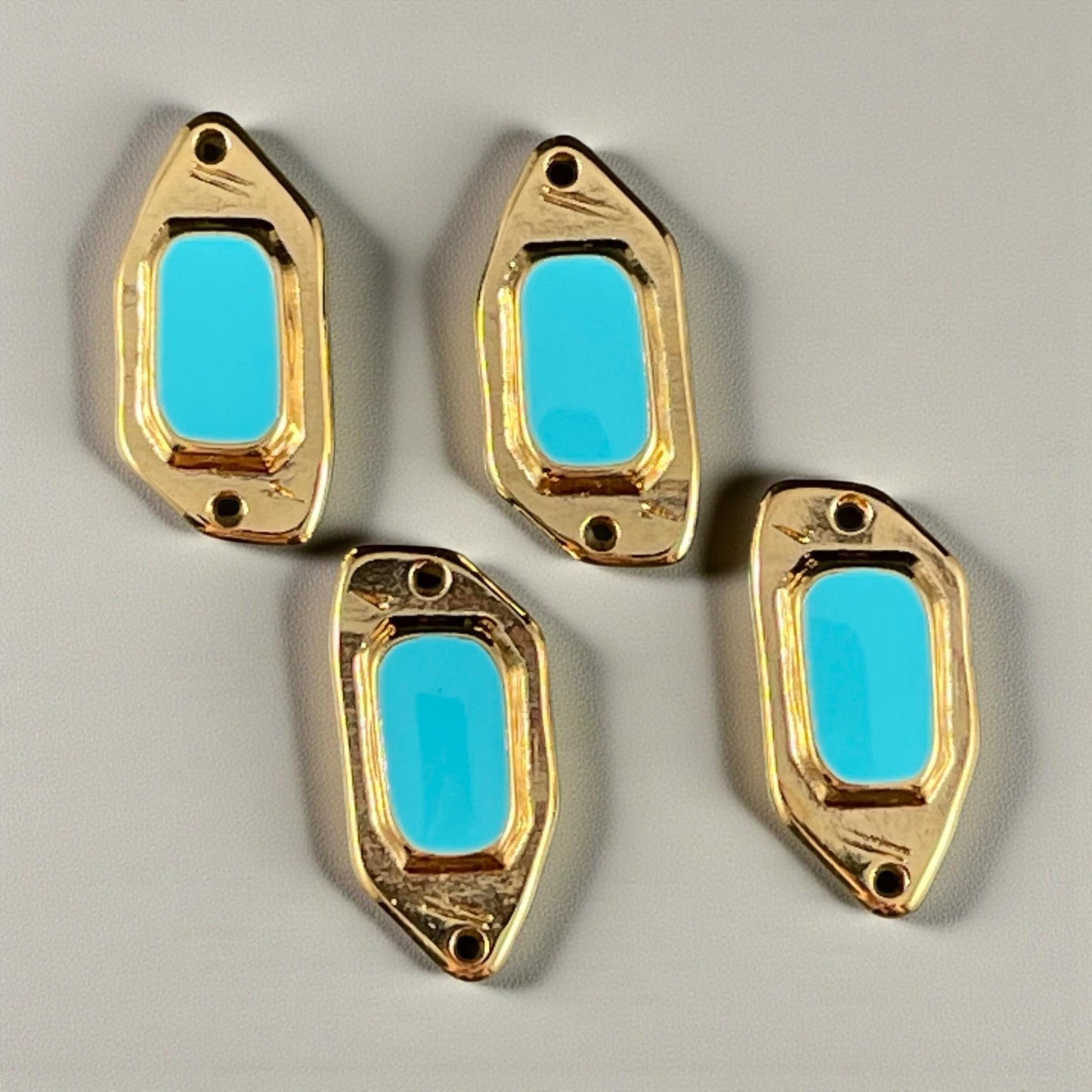 24k Gold Plated Polygon Link with Turquoise Blue Enamel (PF/15296-13-0299) * Qty. 2