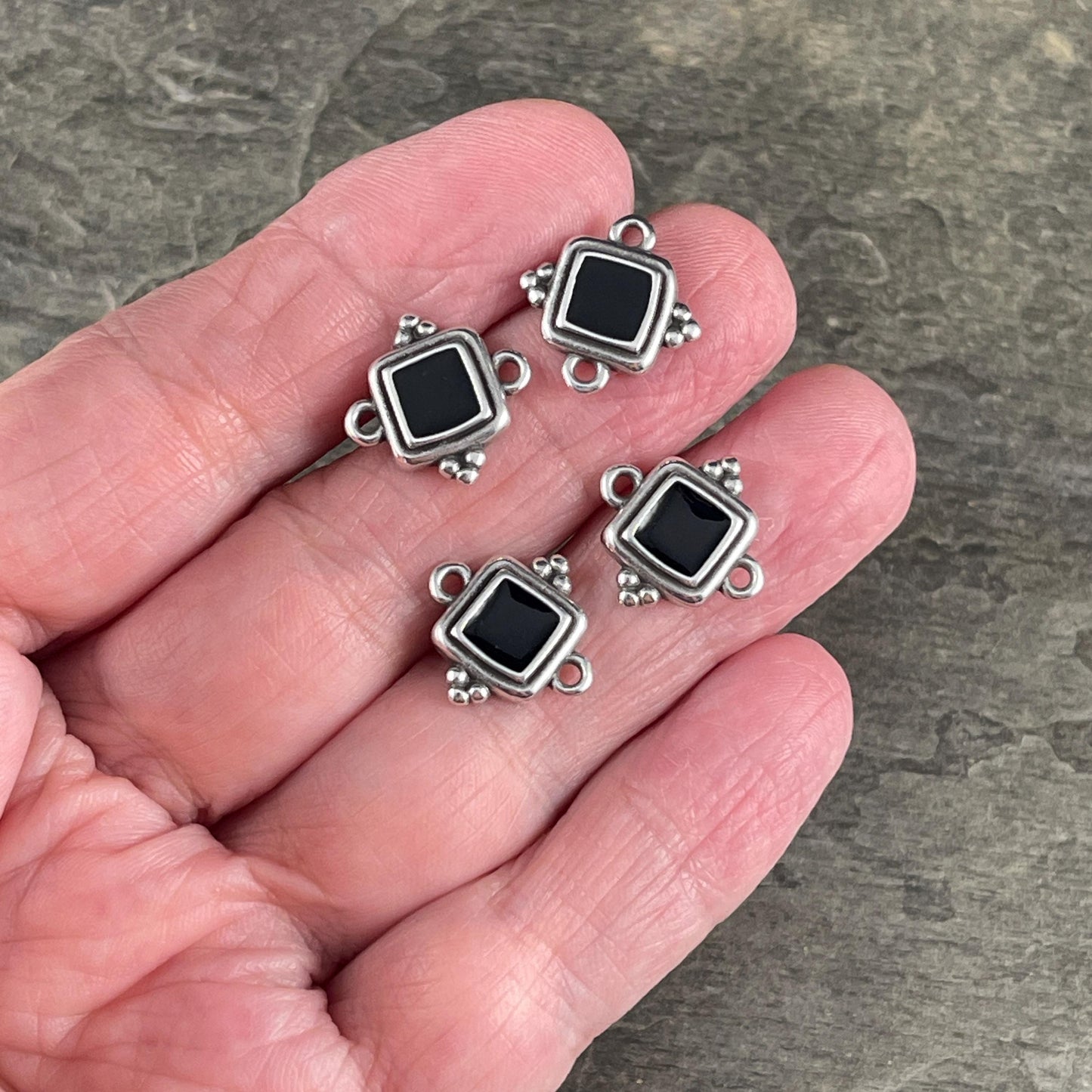 Antiqued Silver Plated 15mm Square Link with Black Enamel Inlay (PF/14239-72-0222) * Qty. 6