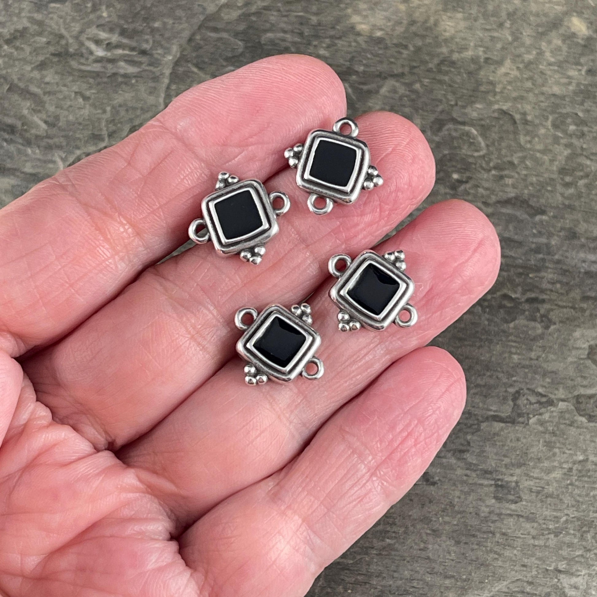 Antiqued Silver Plated 15mm Square Link with Black Enamel Inlay (PF/14239-72-0222) * Qty. 6