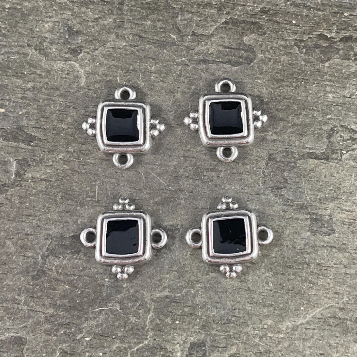 Antiqued Silver Plated 15mm Square Link with Black Enamel Inlay (PF/14239-72-0222) * Qty. 6
