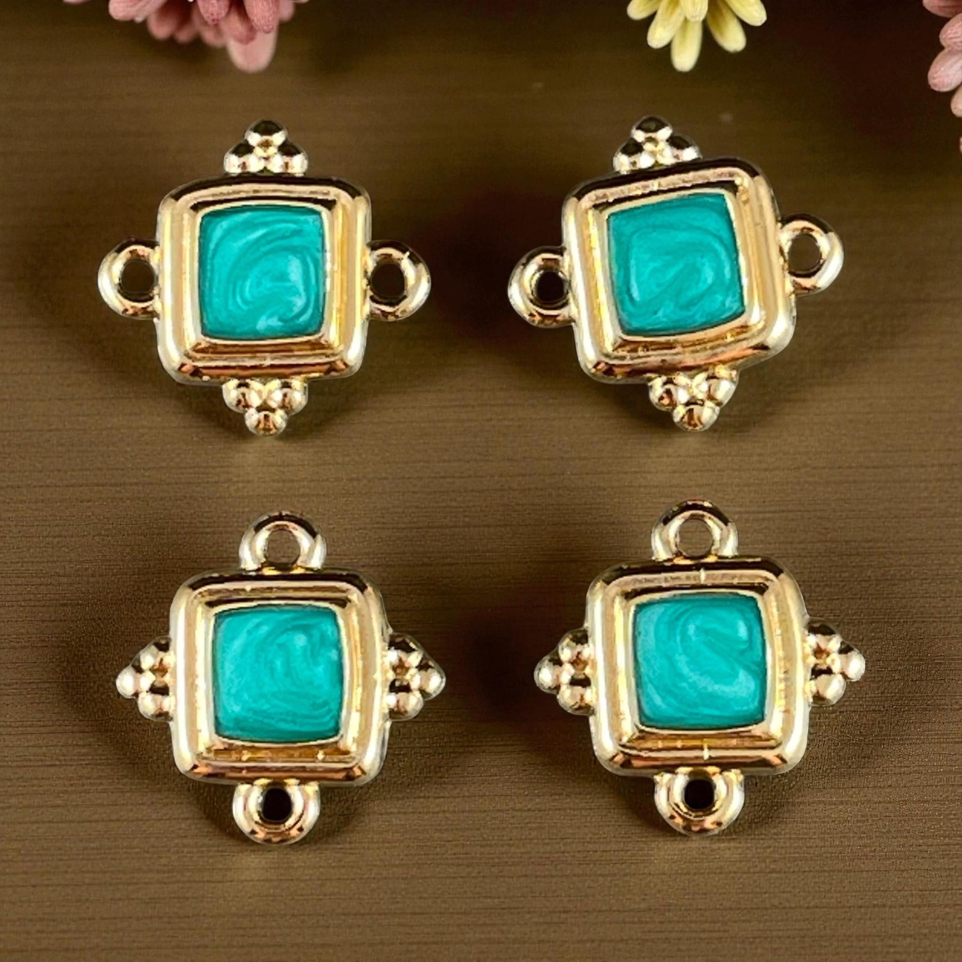 24k Gold Plated 15mm Square Link with Green Pearl Enamel Inlay (PF/14239-13-0815) * Qty. 6