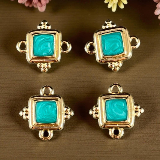 24k Gold Plated 15mm Square Link with Green Pearl Enamel Inlay (PF/14239-13-0815) * Qty. 6