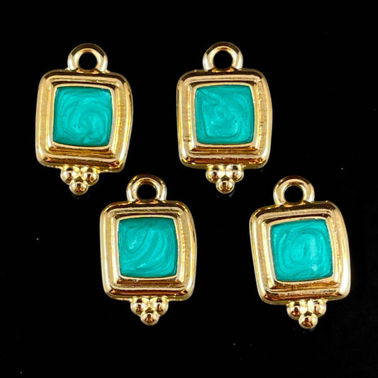 24k Gold Plated 15mm Square Charm with Green Pearl Enamel Inlay (PF/14241-13-0815) * Qty. 6
