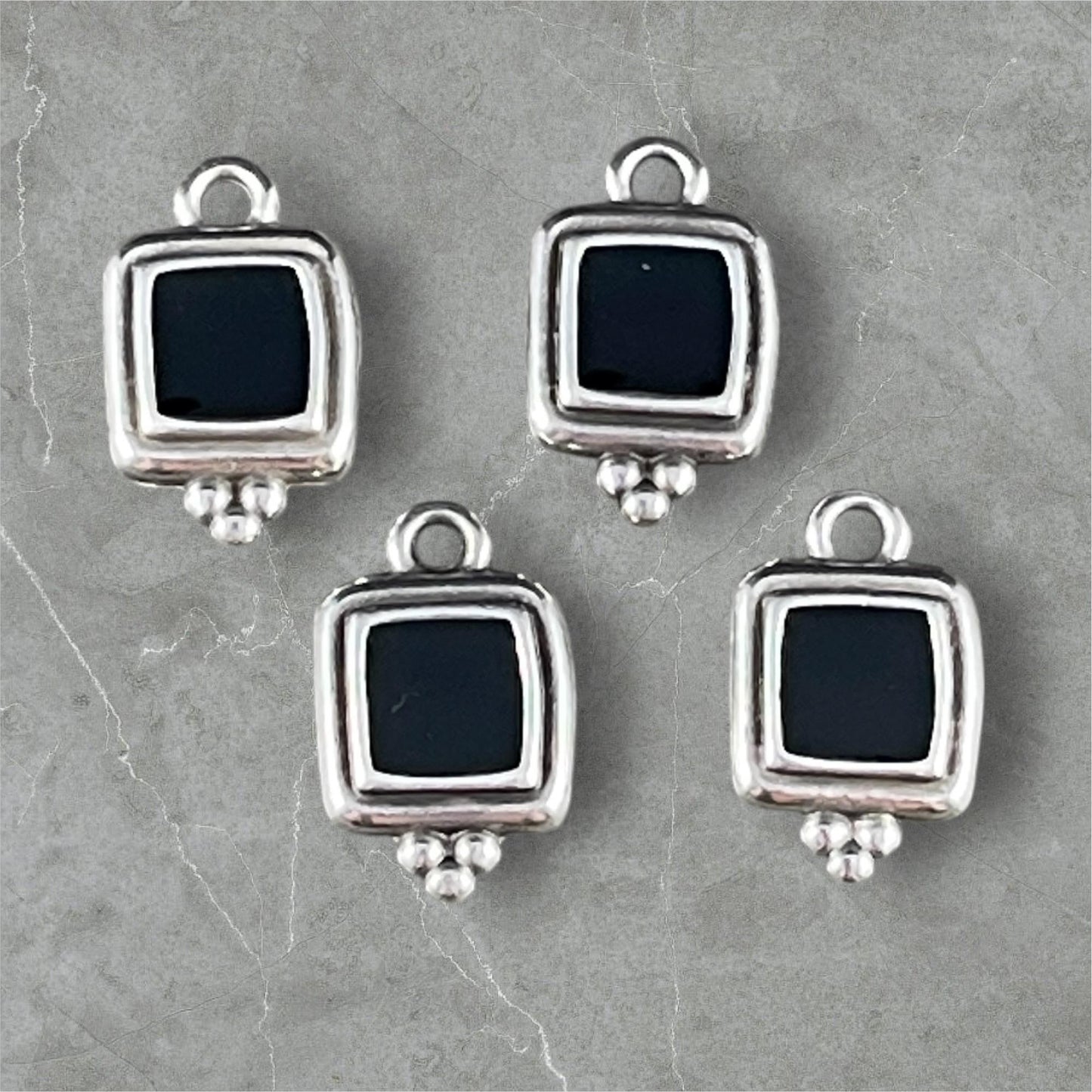 Antiqued Silver Plated 15mm Square Charm with Black Enamel Inlay (PF/14241-72-0222) * Qty. 6