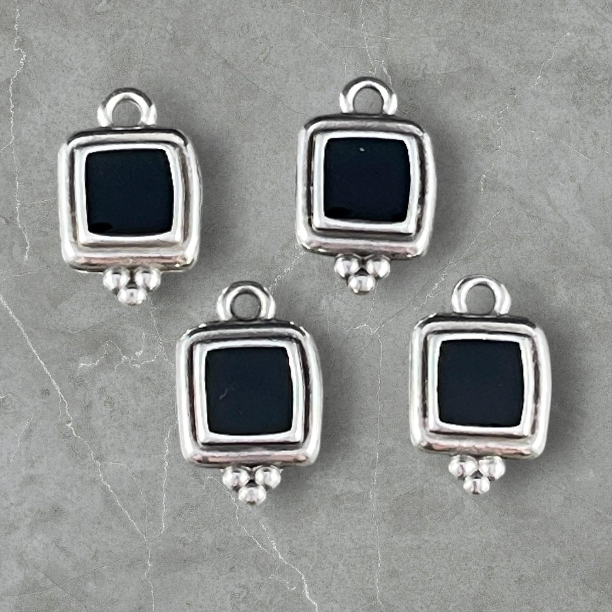 Antiqued Silver Plated 15mm Square Charm with Black Enamel Inlay (PF/14241-72-0222) * Qty. 6