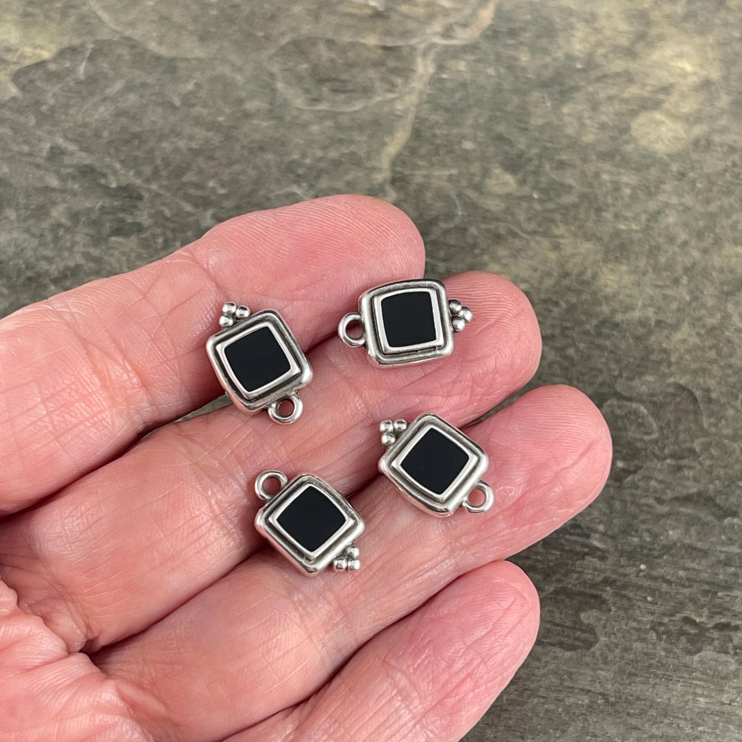 Antiqued Silver Plated 15mm Square Charm with Black Enamel Inlay (PF/14241-72-0222) * Qty. 6