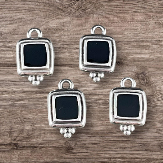 Antiqued Silver Plated 15mm Square Charm with Black Enamel Inlay (PF/14241-72-0222) * Qty. 6