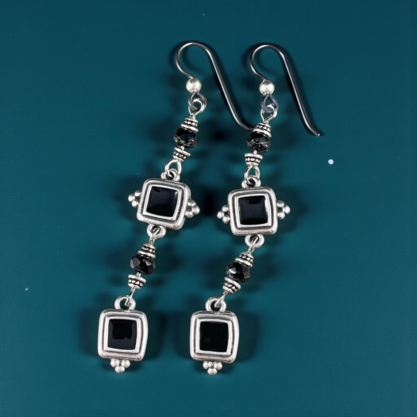 Antiqued Silver Plated 15mm Square Charm with Black Enamel Inlay (PF/14241-72-0222) * Qty. 6