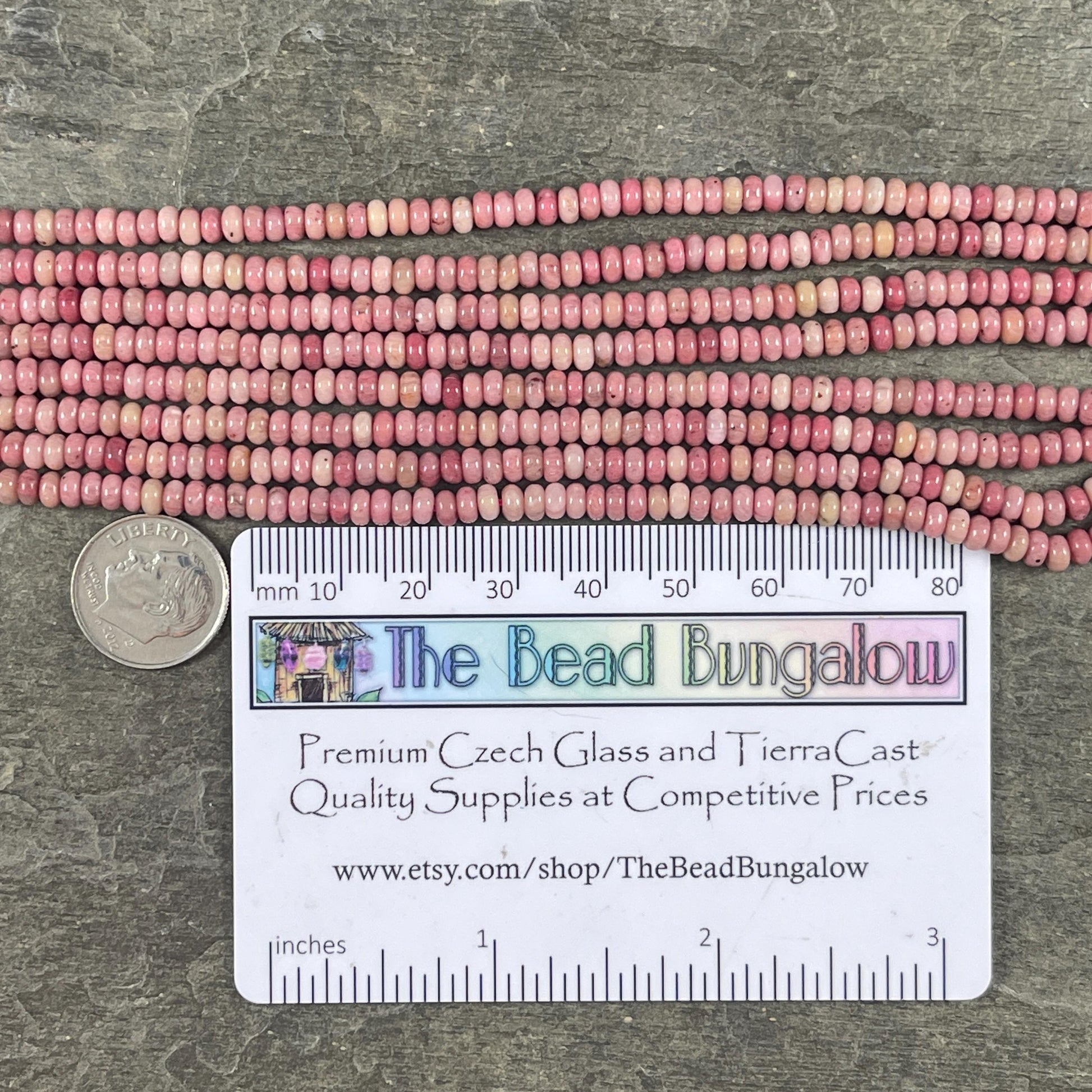 Gemstone Beads - 4x2mm Heishi Rondelle (Rhodonite) * 15" strand