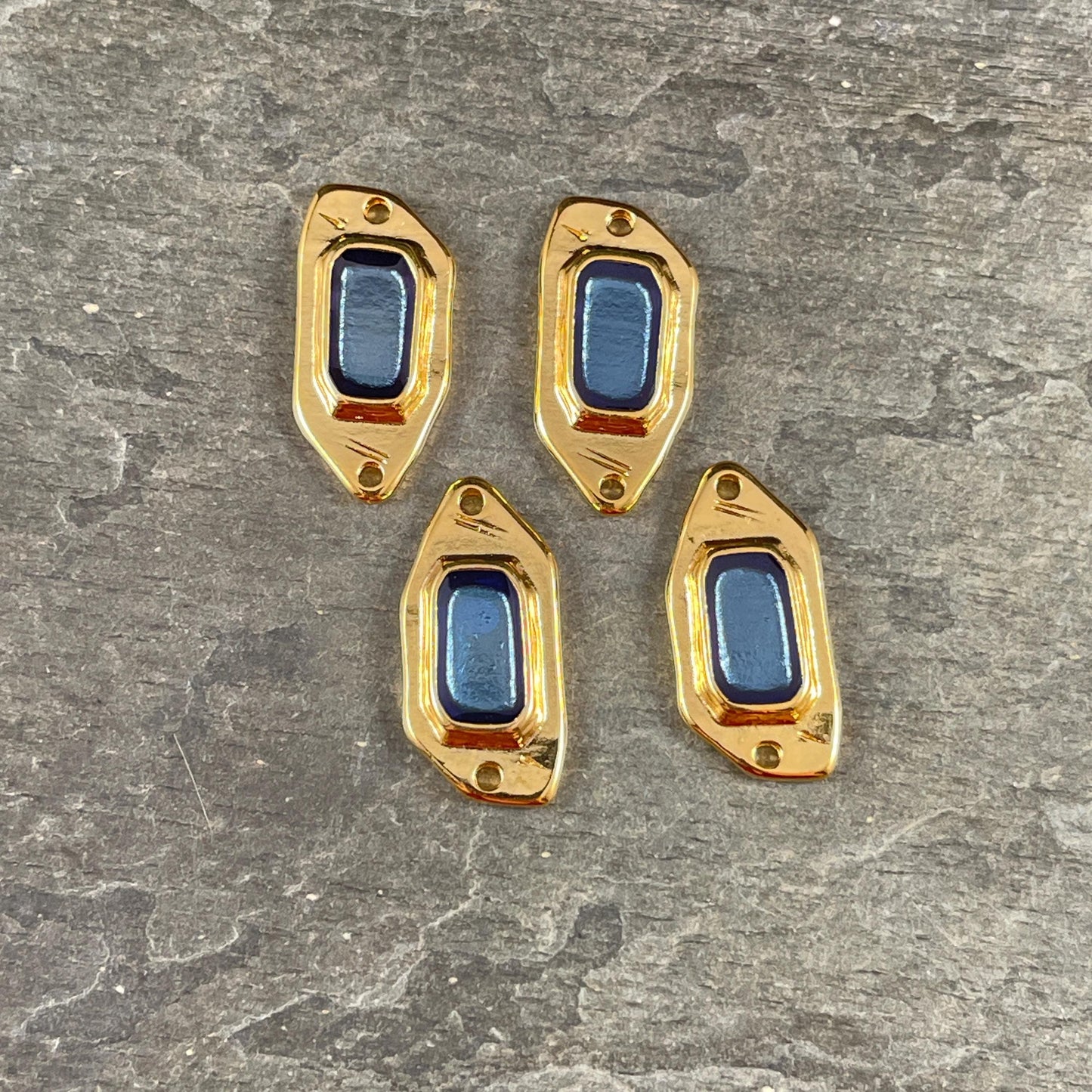 24k Gold Plated Link with Pacific Blue Enamel Inlay (PF/15296-13-0538) * Qty. 2