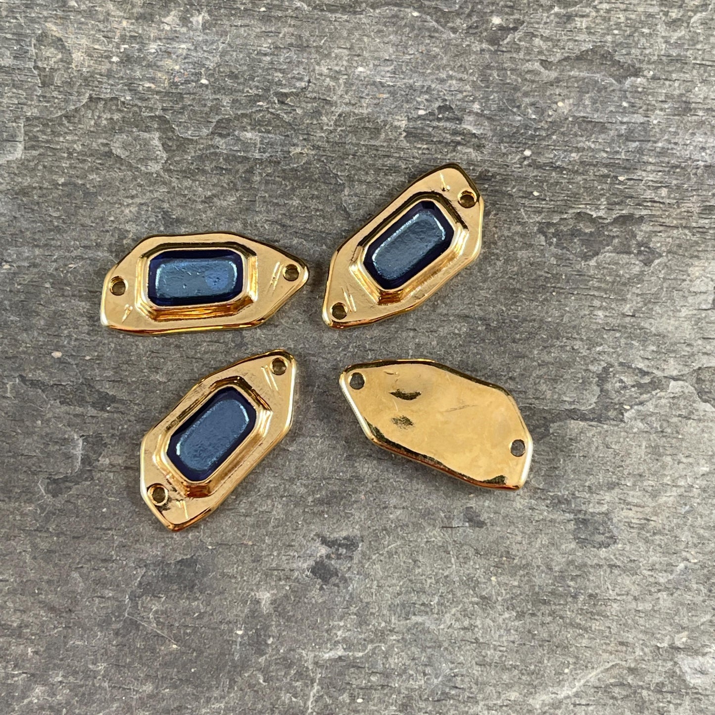 24k Gold Plated Link with Pacific Blue Enamel Inlay (PF/15296-13-0538) * Qty. 2