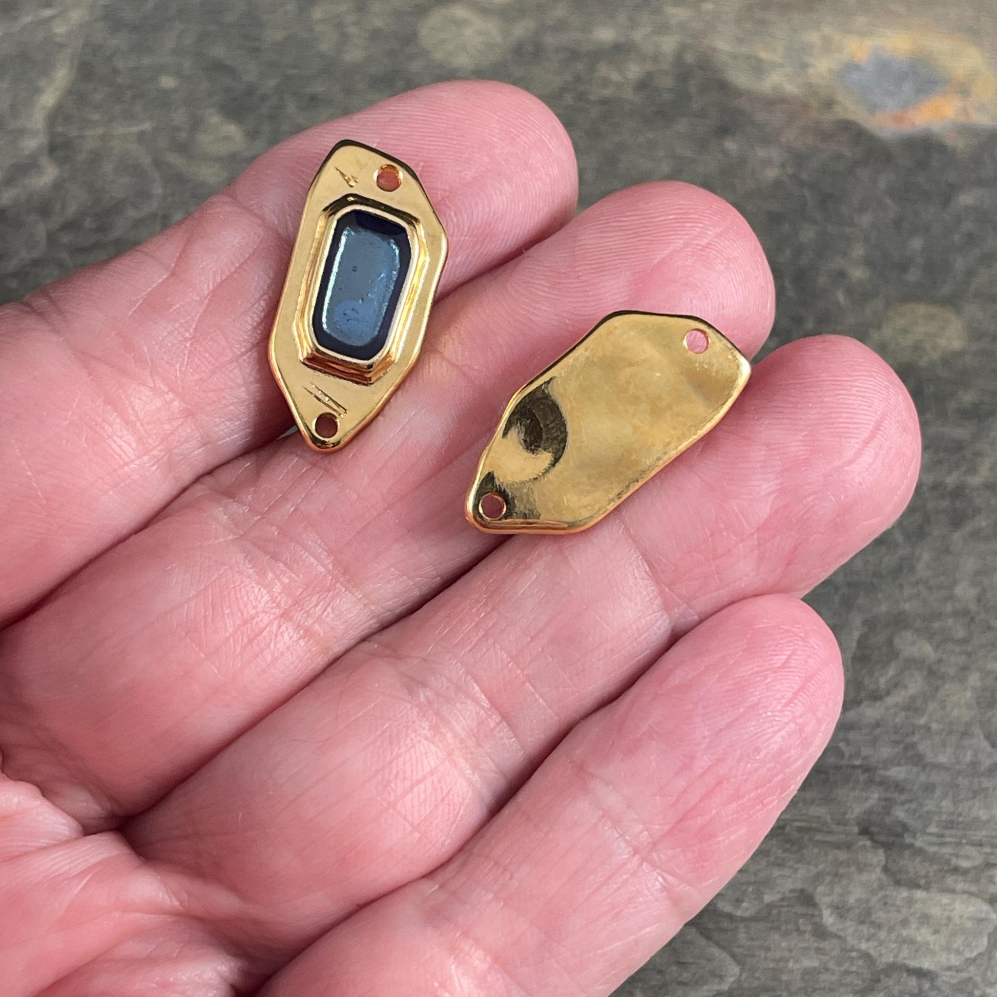 24k Gold Plated Link with Pacific Blue Enamel Inlay (PF/15296-13-0538) * Qty. 2