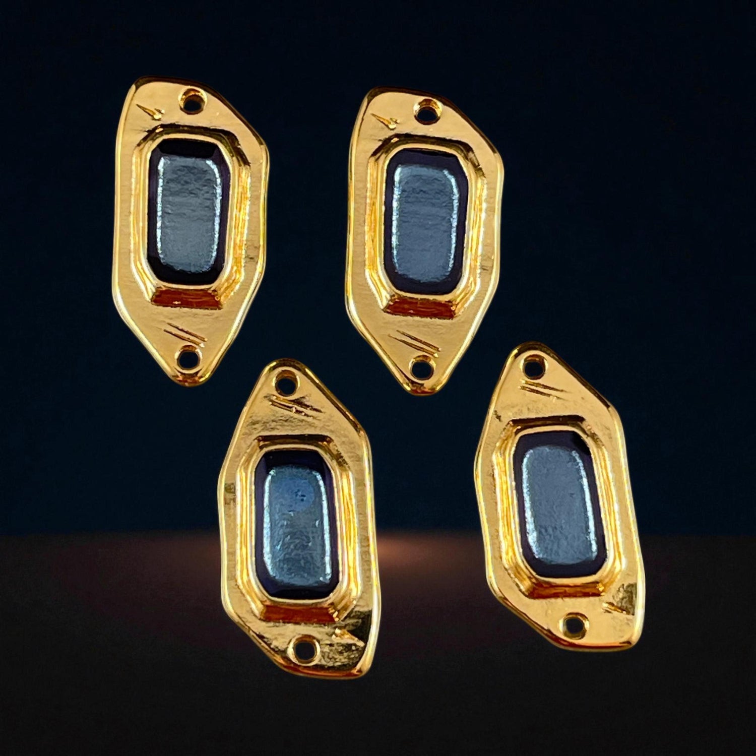 24k Gold Plated Link with Pacific Blue Enamel Inlay (PF/15296-13-0538) * Qty. 2