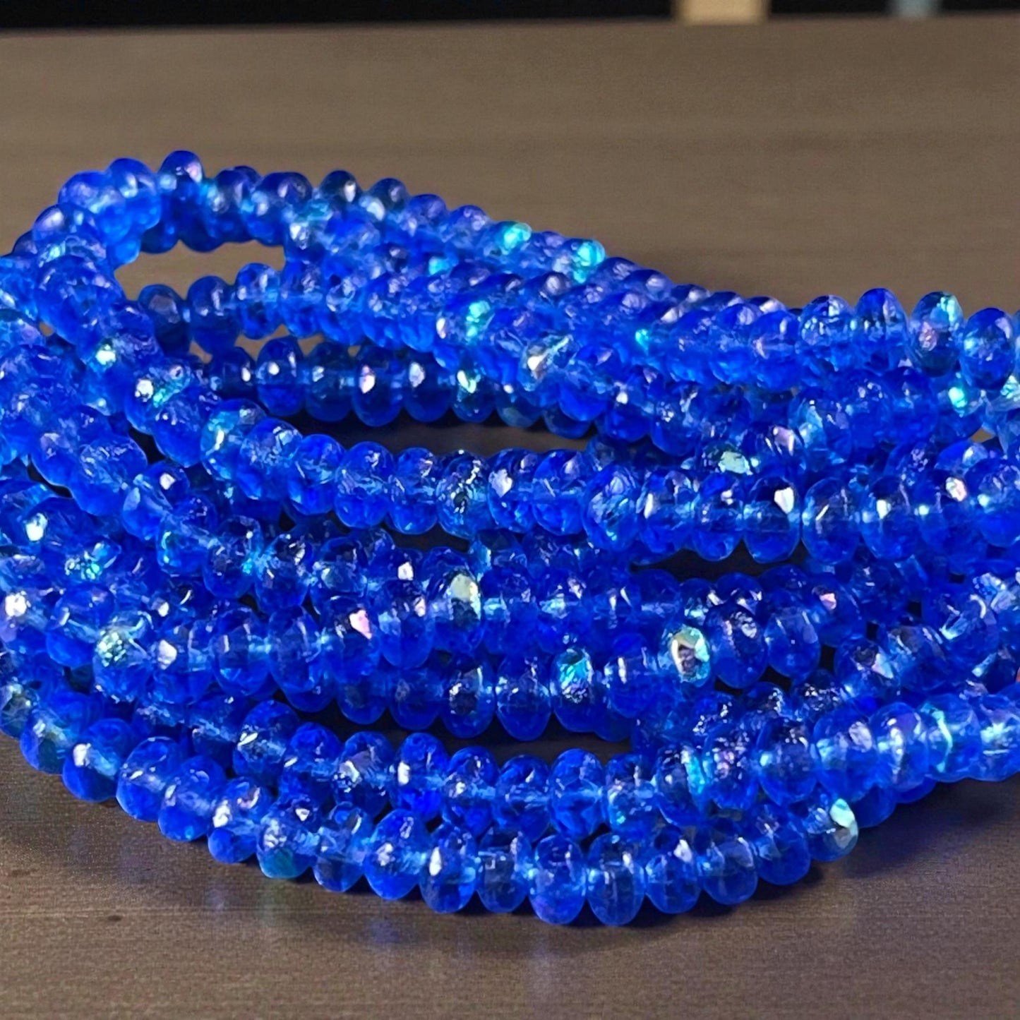 Czech Glass Beads - Dark Sapphire Blue Faceted Rondelles, 4x2.5mm with Etched and AB Finish (RON3/N-0459B) * Qty. 50