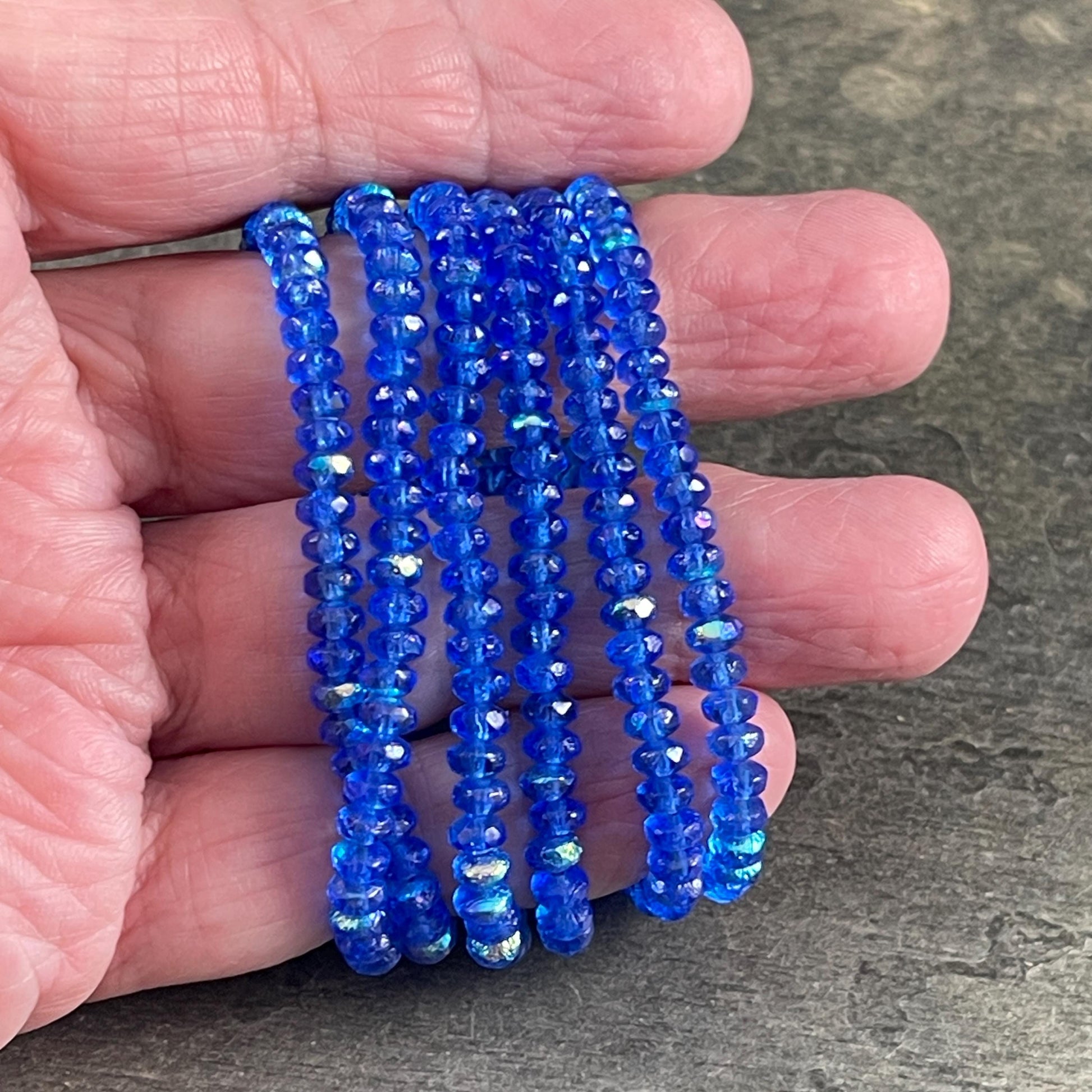 Czech Glass Beads - Dark Sapphire Blue Faceted Rondelles, 4x2.5mm with Etched and AB Finish (RON3/N-0459B) * Qty. 50