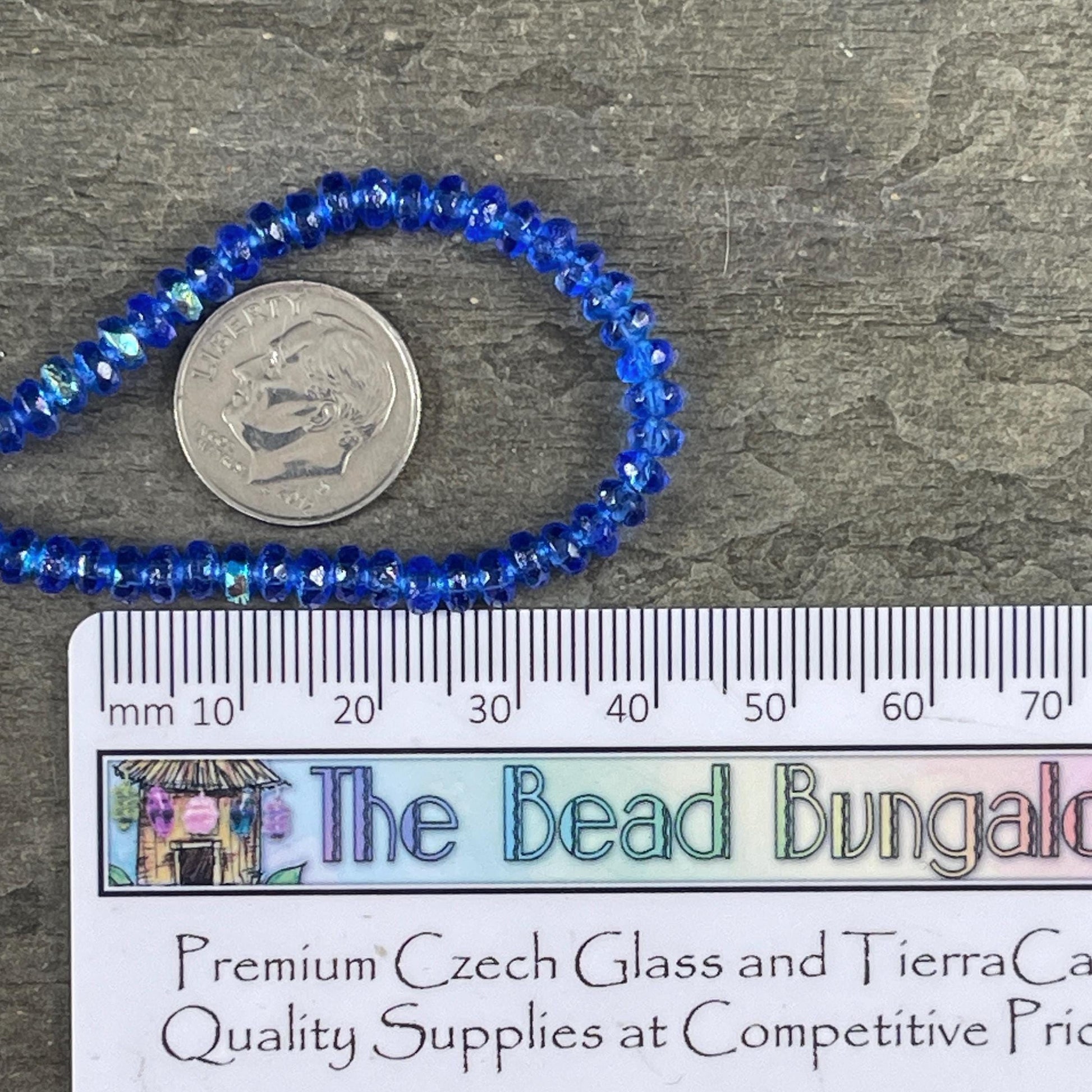 Czech Glass Beads - Dark Sapphire Blue Faceted Rondelles, 4x2.5mm with Etched and AB Finish (RON3/N-0459B) * Qty. 50