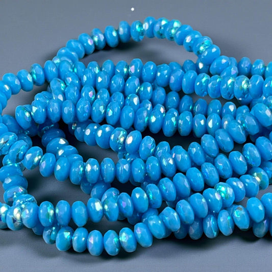 Czech Glass Beads - Vibrant Sky Blue Faceted Rondelles, 4x2.5mm with AB Finish (RON3/N-1996) * Qty. 50