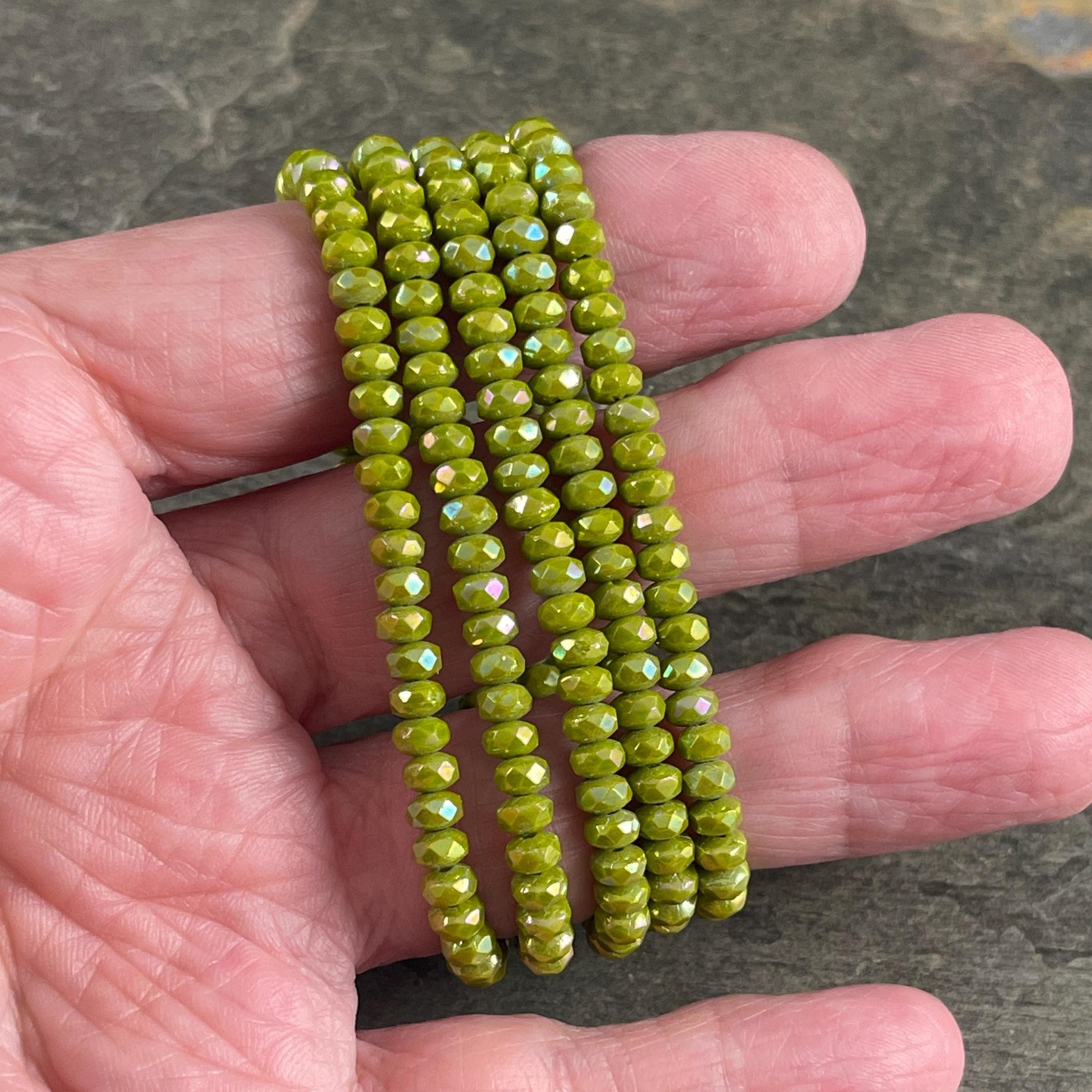 Czech Glass Beads - 4x2.5mm Faceted Rondelles, Opaque Chartreuse with AB (RON3/N-1449) * Qty. 50