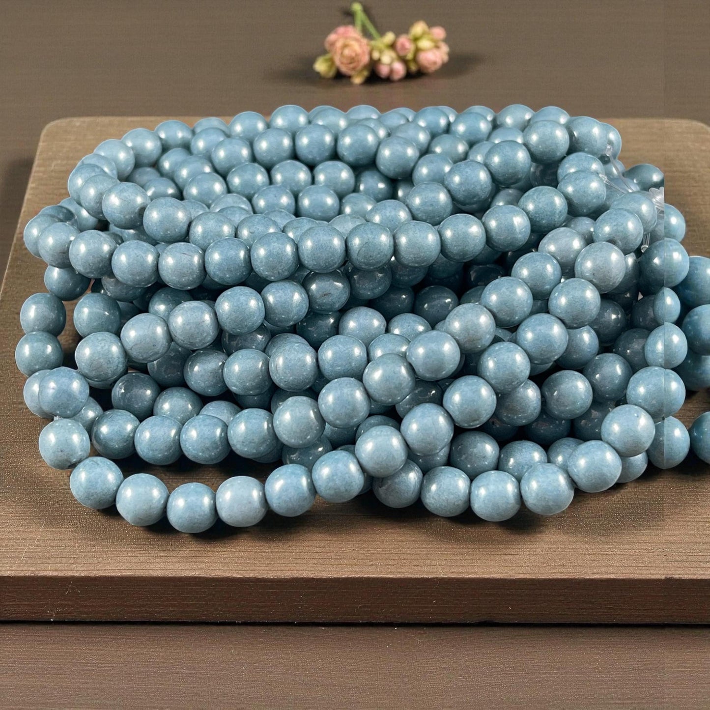 Czech Glass Beads - 6mm Round Druk, Denim Blue Luster (D6/N-040) * Qty. 30