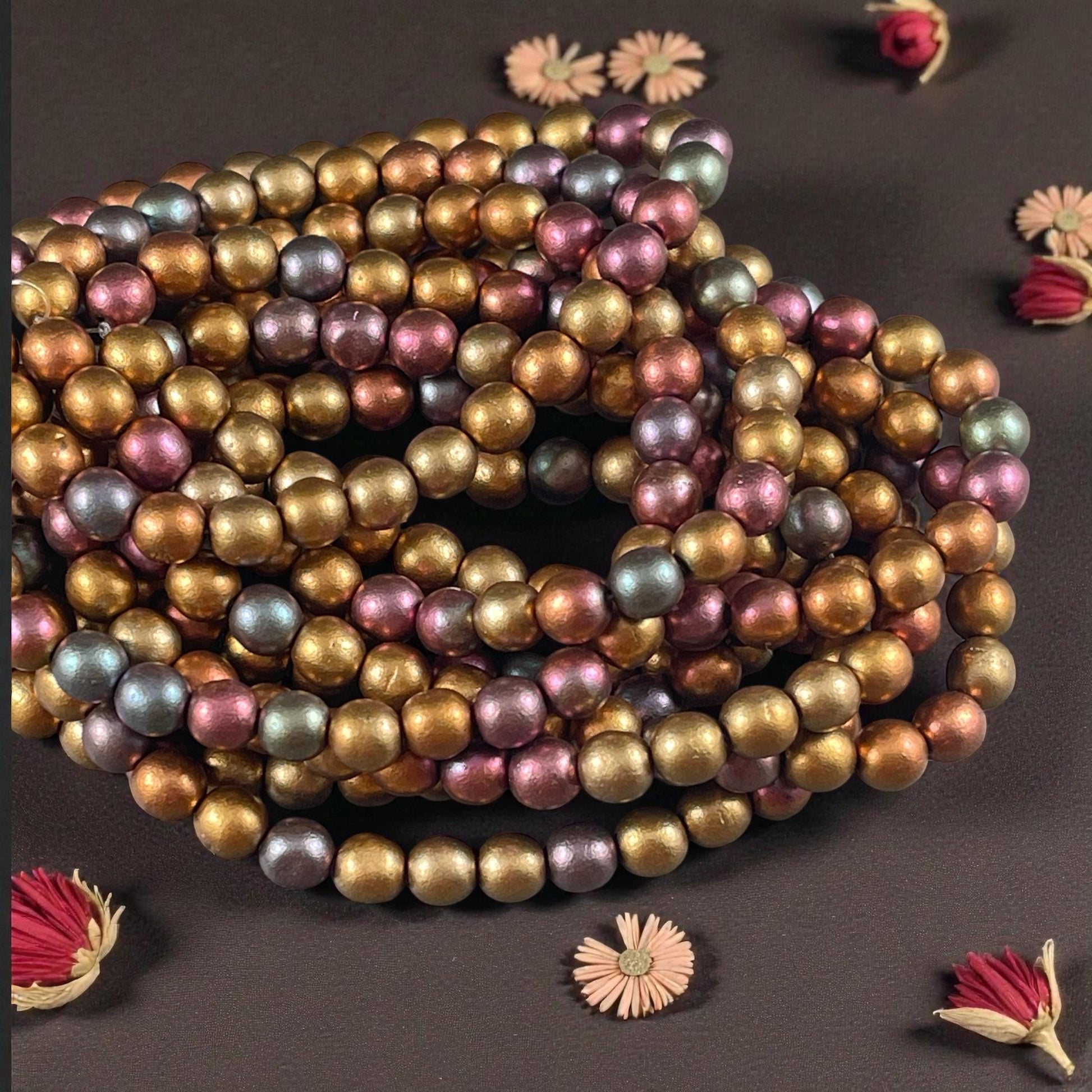 Czech Glass Beads - 6mm Round Druk, Metallic Mix, Gold Green, Copper (D6/N-083) * Qty. 30