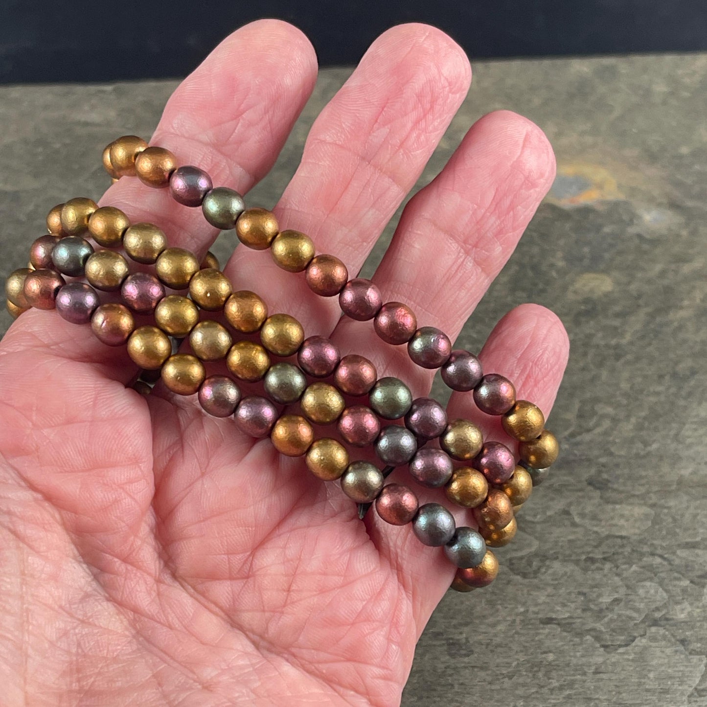 Czech Glass Beads - 6mm Round Druk, Metallic Mix, Gold Green, Copper (D6/N-083) * Qty. 30