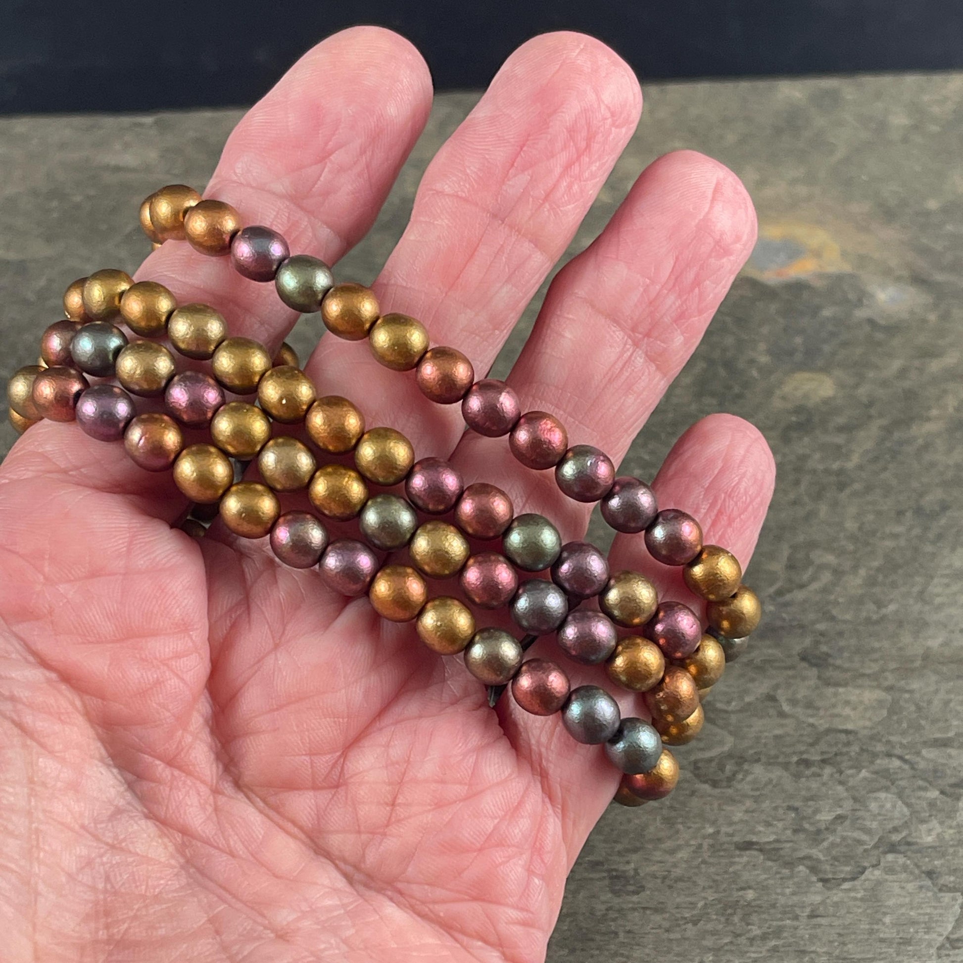 Czech Glass Beads - 6mm Round Druk, Metallic Mix, Gold Green, Copper (D6/N-083) * Qty. 30